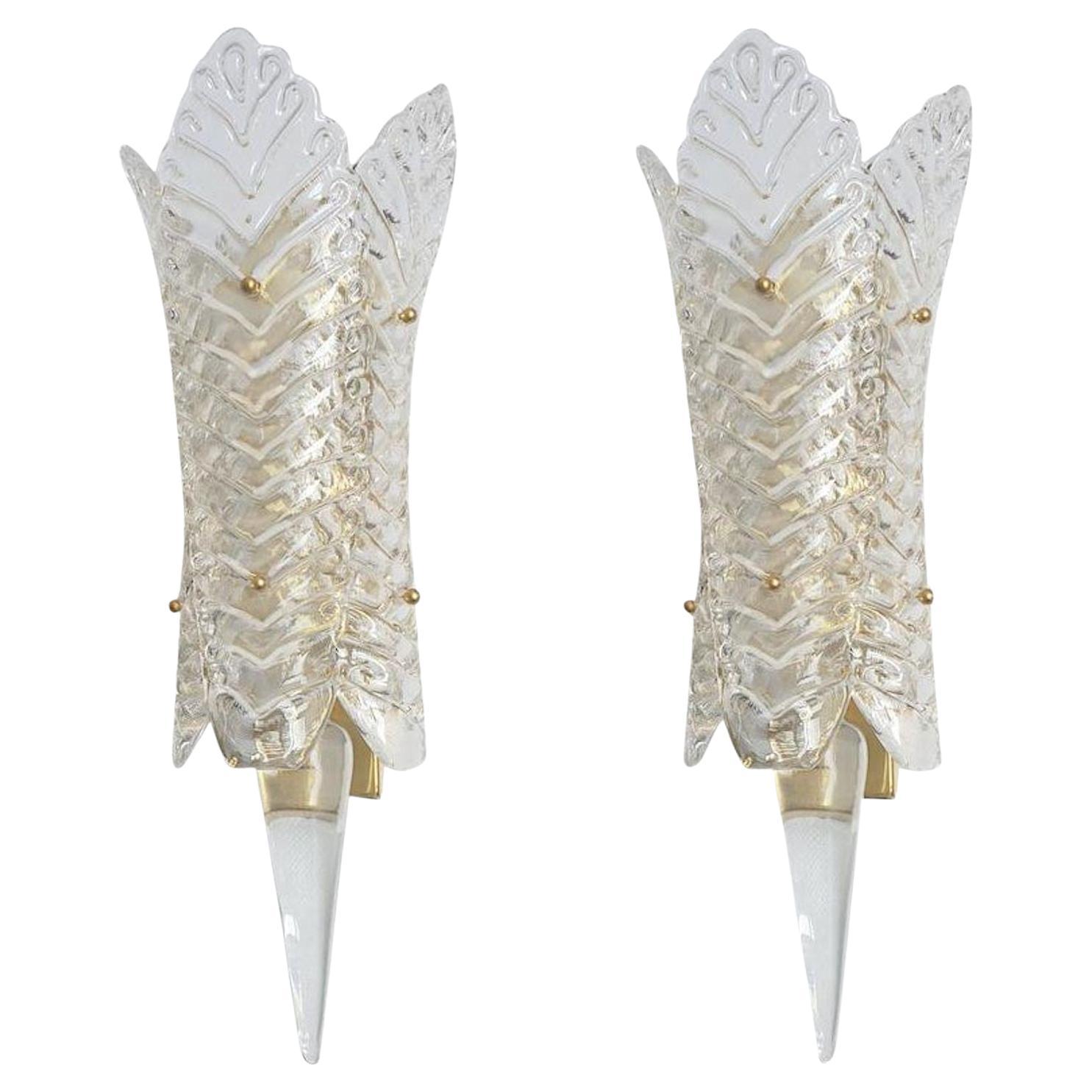 Clear Murano glass vintage sconces - a pair