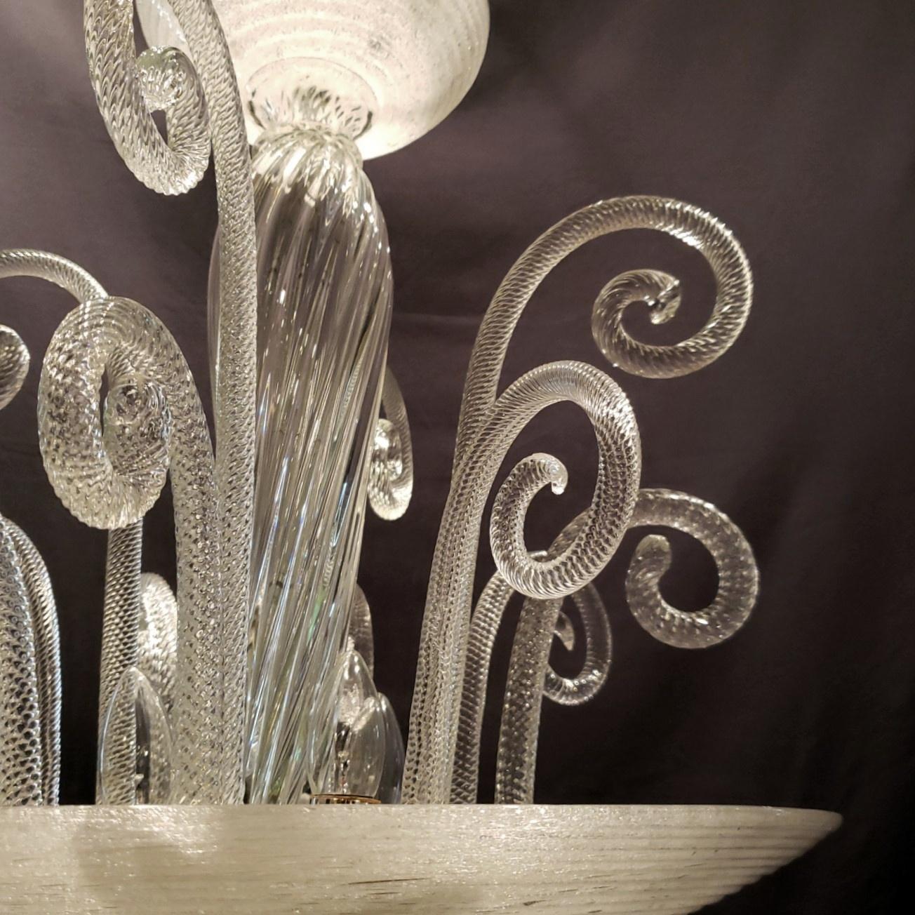 20th Century Clear Murano Ribbed Bowl Twisted Curls Chandelier For Sale