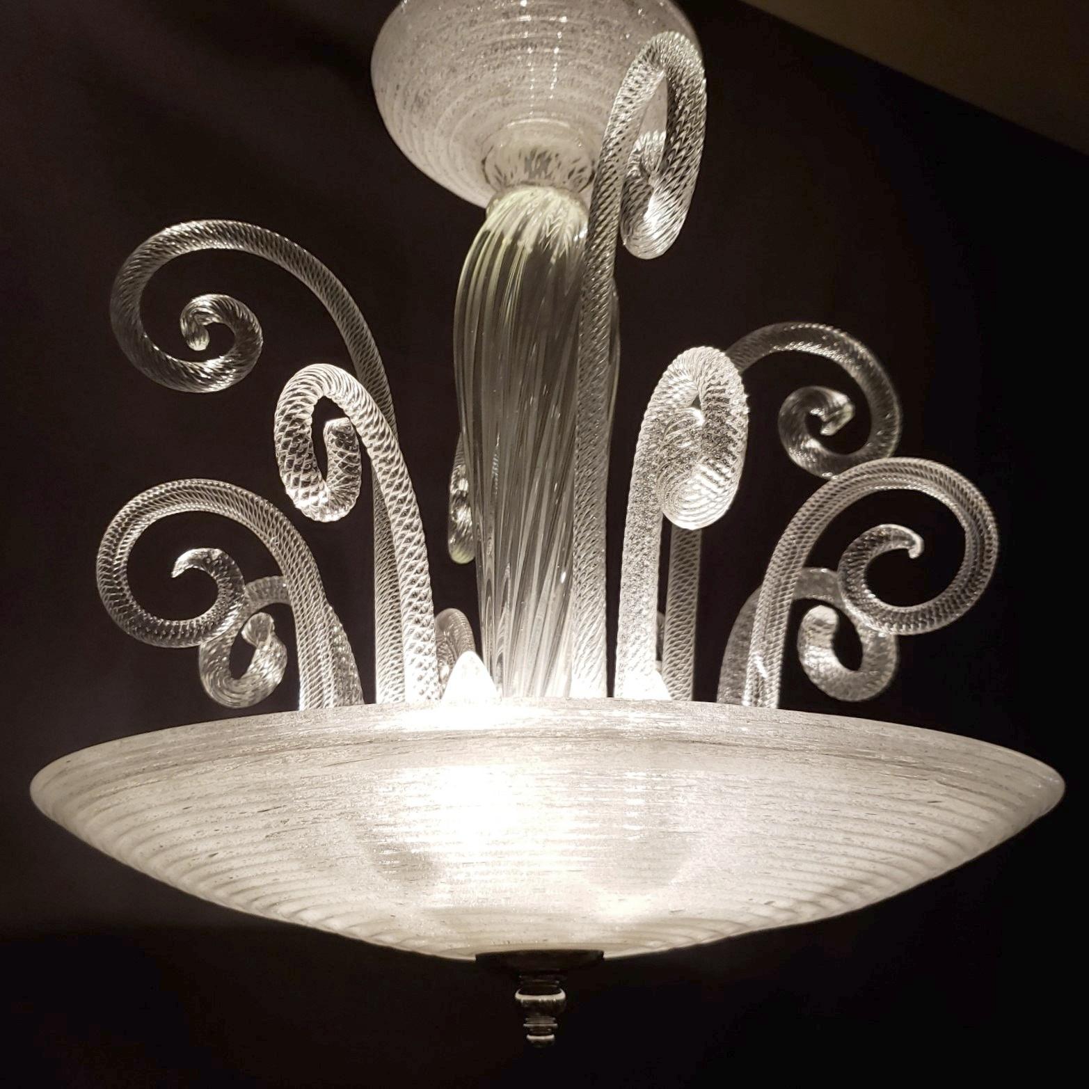 Clear Murano Ribbed Bowl Twisted Curls Chandelier For Sale 1