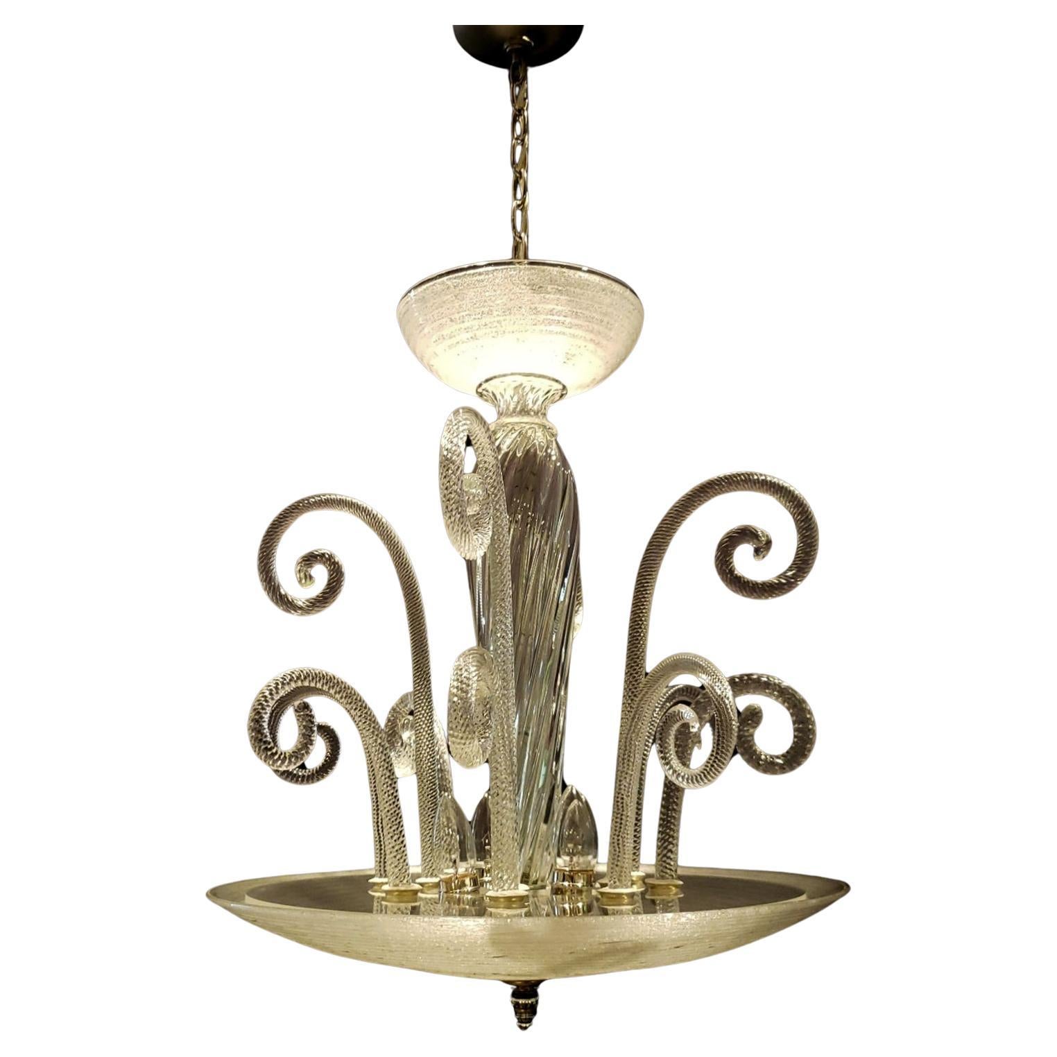 Clear Murano Ribbed Bowl Twisted Curls Chandelier For Sale