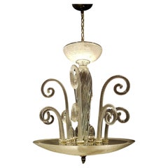 Clear Murano Ribbed Bowl Twisted Curls Chandelier