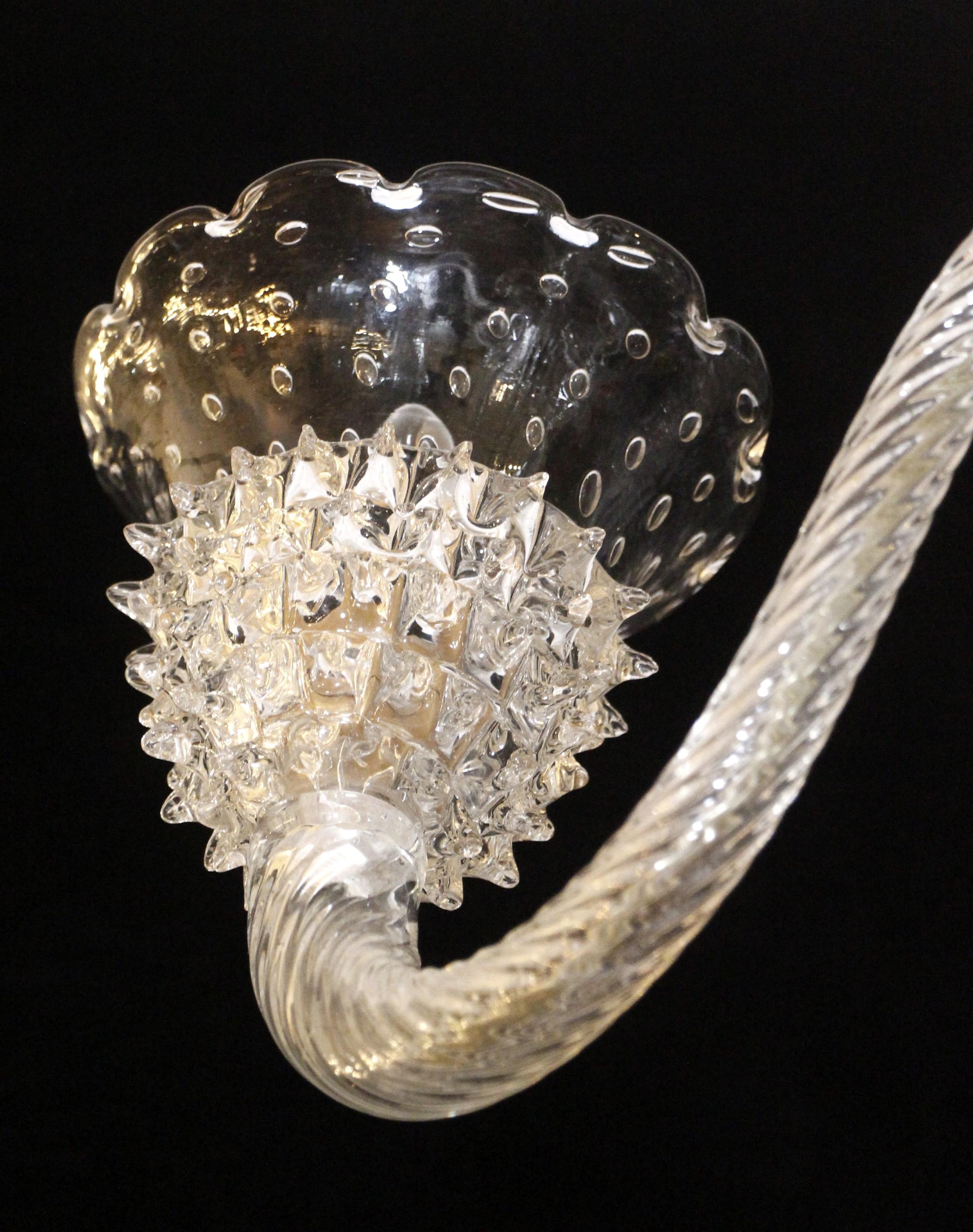 Lampadario in vetro trasparente di Murano Rostrato con disegno floreale a 5 bracci in vendita 2