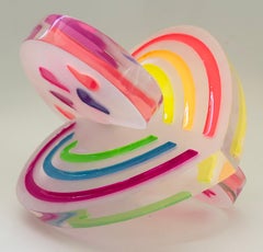 Clear Painted Lucite Interlocking Hearts  Love Sculpture by Michael Gitter