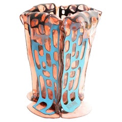 Clear Pink & Turquoise Leather Sagarana Medium Vase by Corsi Design Factory