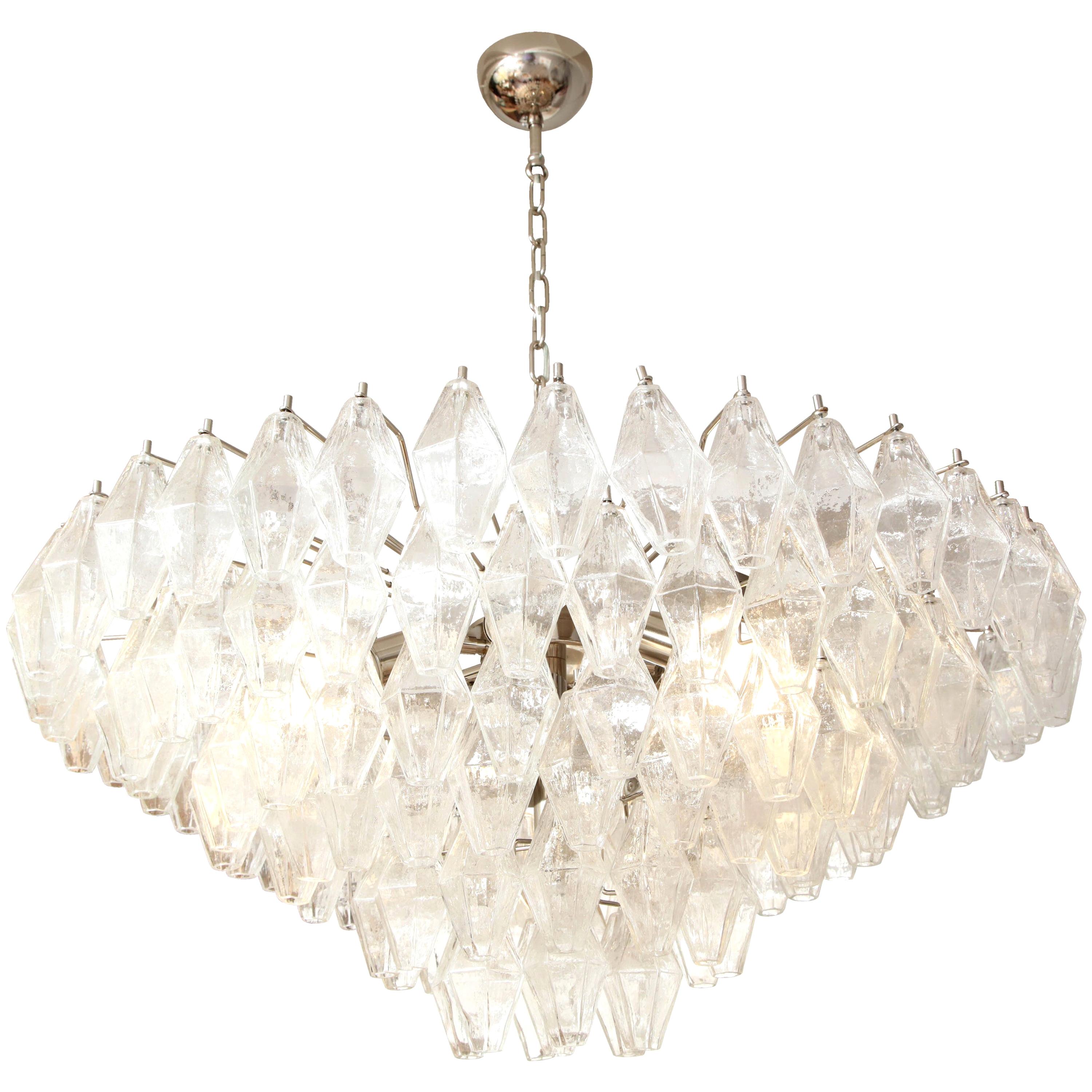 Custom Clear Polyhedron Murano Glass Chandelier For Sale