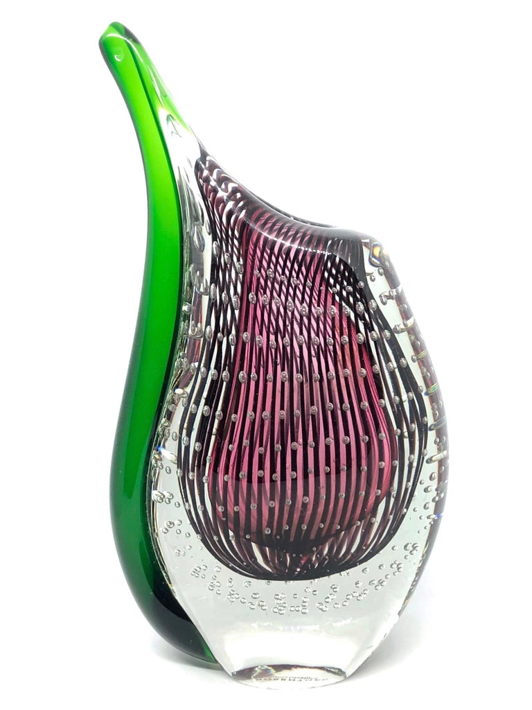 Clear, Purple Green Glass Vase "Dewdrop" Rosenthal Home Designs Line Vintage at 1stDibs