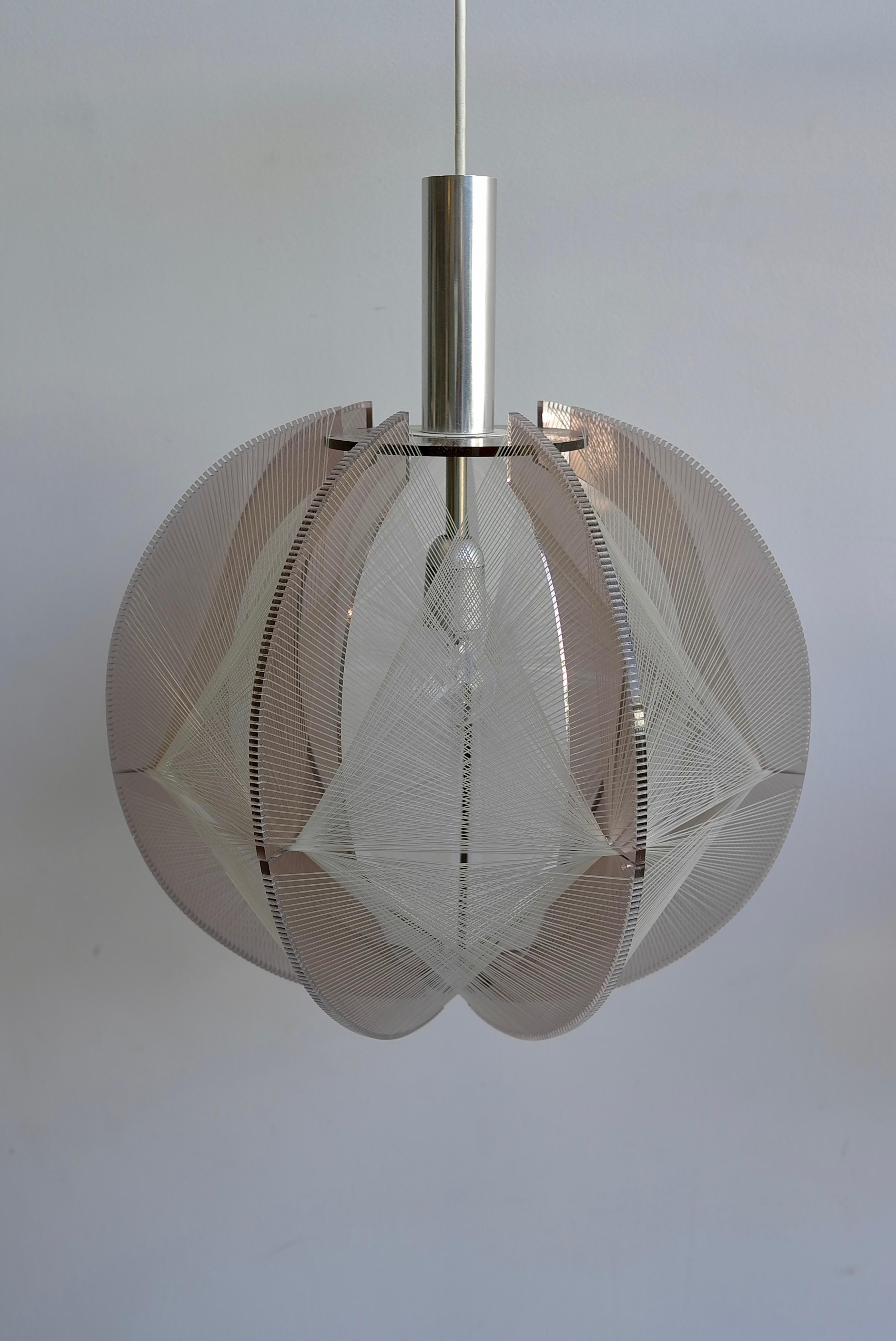 Mid-Century Modern Clear Purple Wire Pendant Lamp by Paul Secon for Sompex, 1970s For Sale