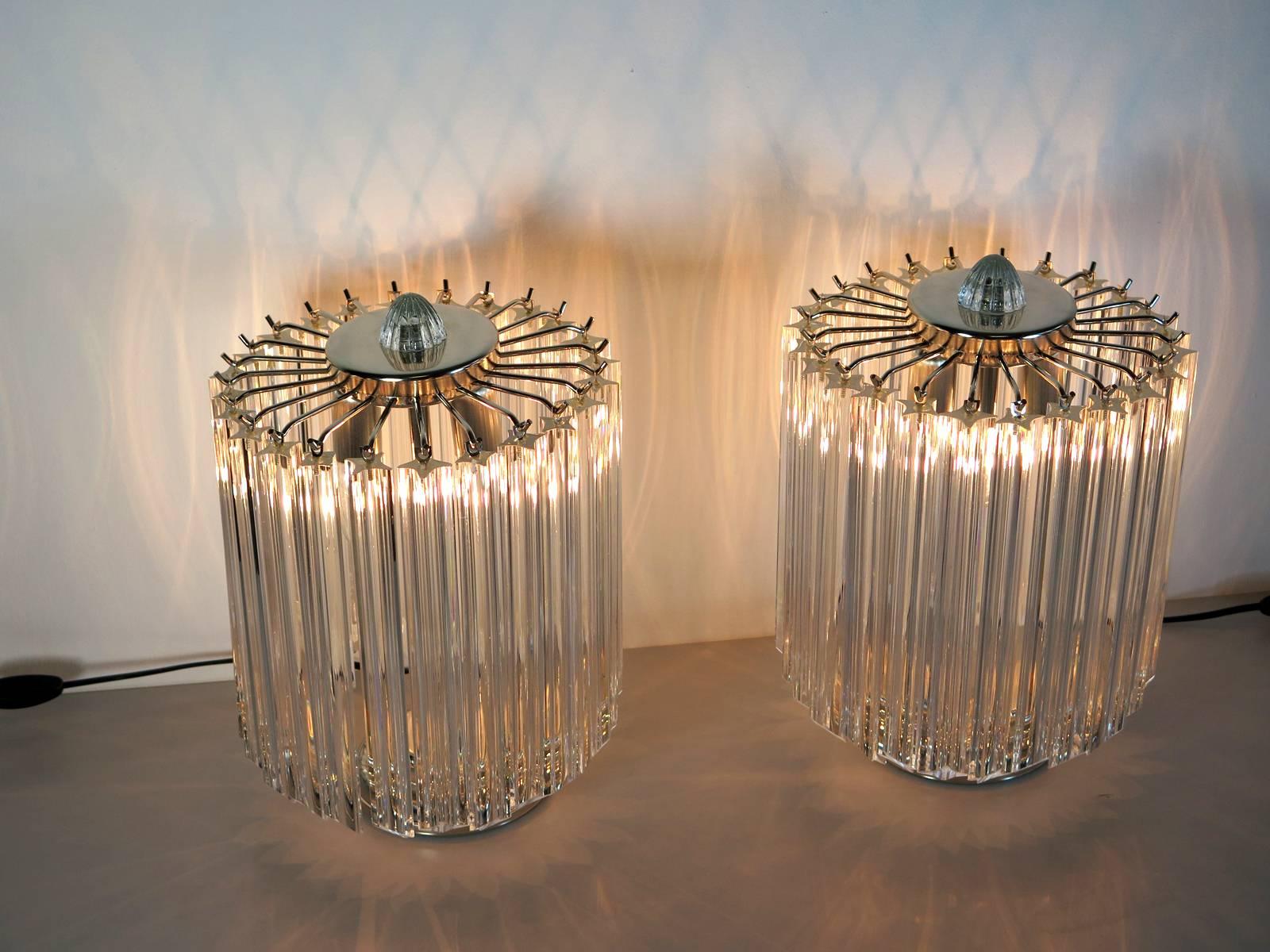 Mid-Century Modern Clear Quadriedri Table Lamp, Venini Style For Sale