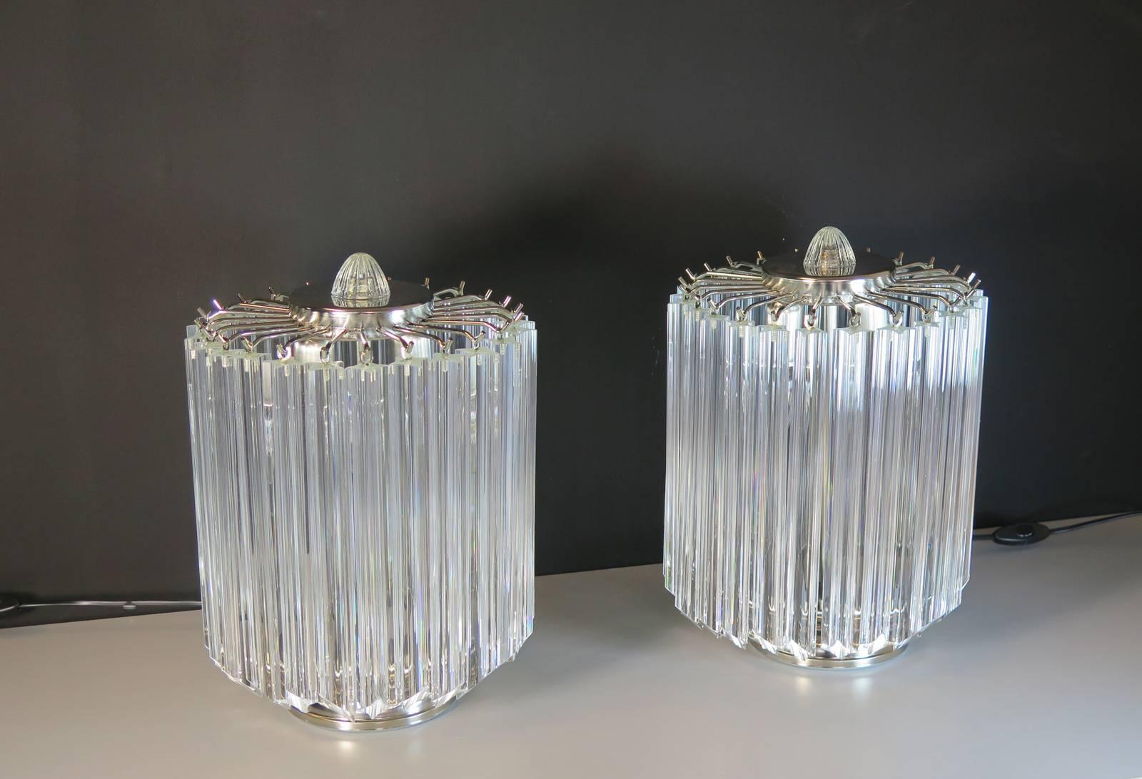 Blown Glass Clear Quadriedri Table Lamp, Venini Style For Sale
