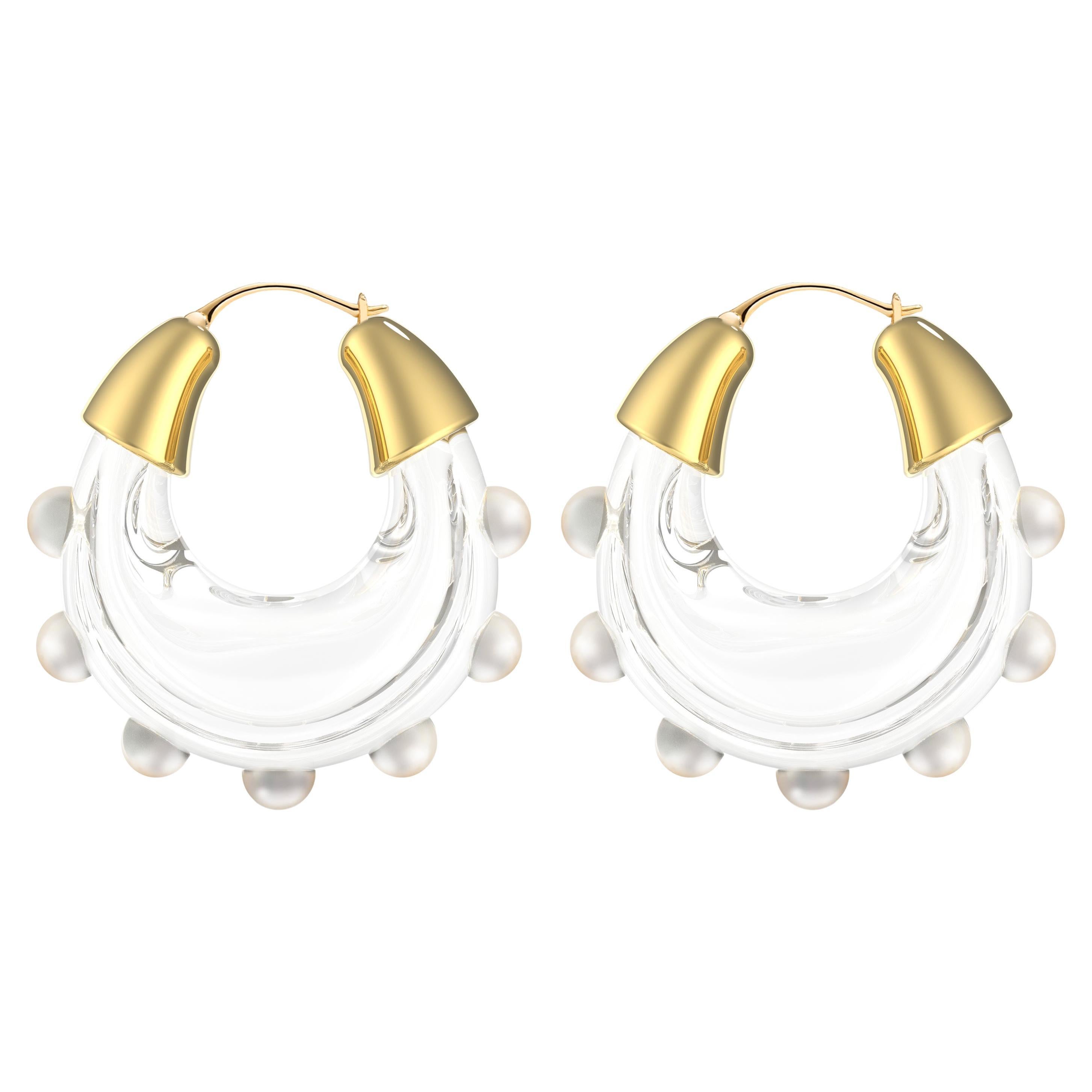 Clear Quartz 18k Gold Seashell Earring For Sale
