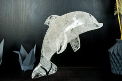 Clear Quartz Dolphin Sculpture, Hand Carved in Natural Clear Quartz from Brazil