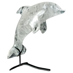 Clear Quartz Dolphin Sculpture, Hand Carved in Natural Clear Quartz from Brazil