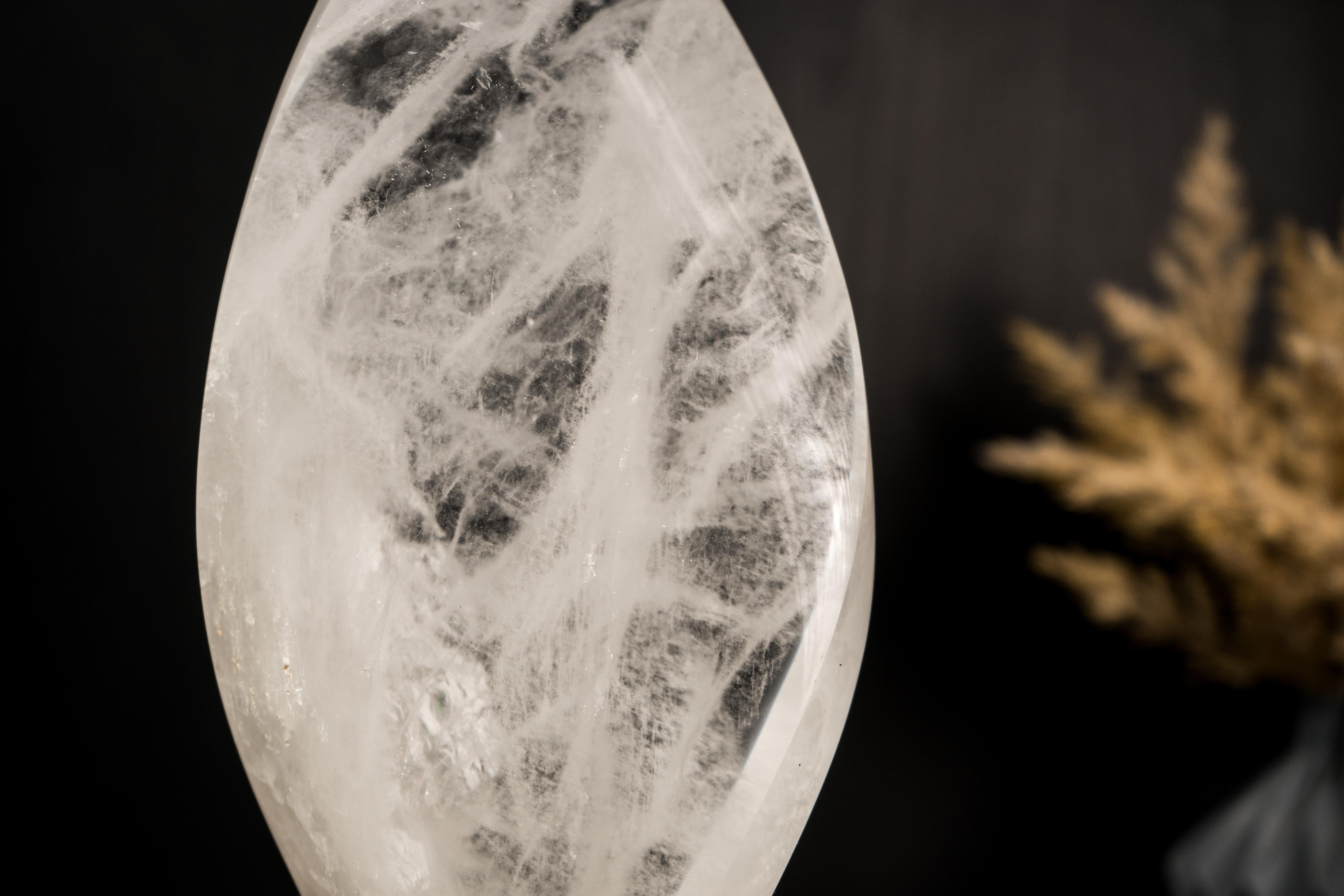 Contemporary Clear Quartz Flame Generator, Sculpted from a Natural Crystal Quartz Stone For Sale