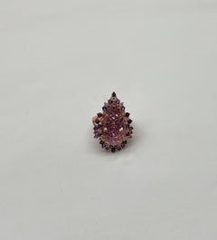 Clear Quartz with Pink Sapphires Purple Amethysts White Diamonds 14K Gold Ring