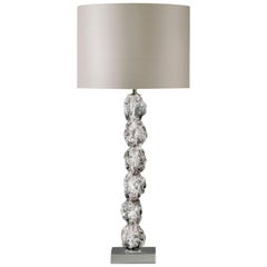 Clear Raw Crystal Glass Table Lamp with Silk Lamp Shade
