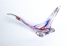 Clear, Red and Blue Abstract Murano Glass Bowl