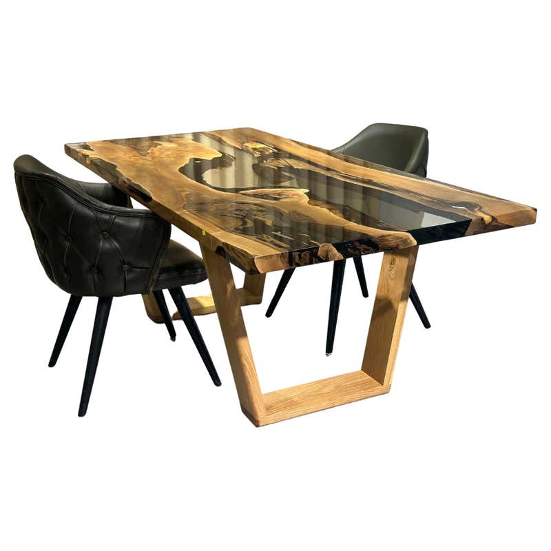 Custom Modern Blue Wood And Epoxy Resin Dining Room Live Edge Table ...