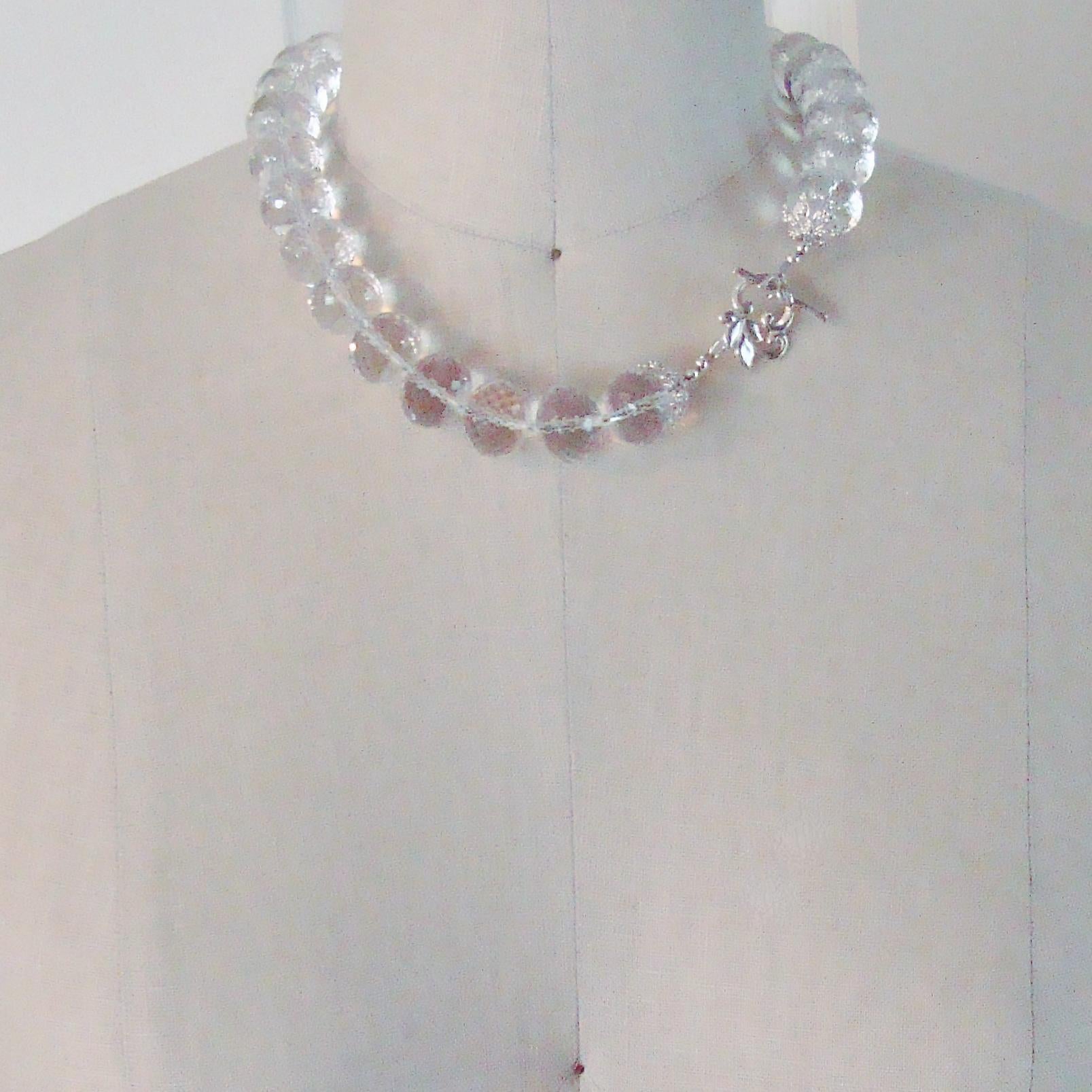 Bead Clear Rock Crystal Rondelle Choker Necklace, i Can See Clearly Now Necklace For Sale