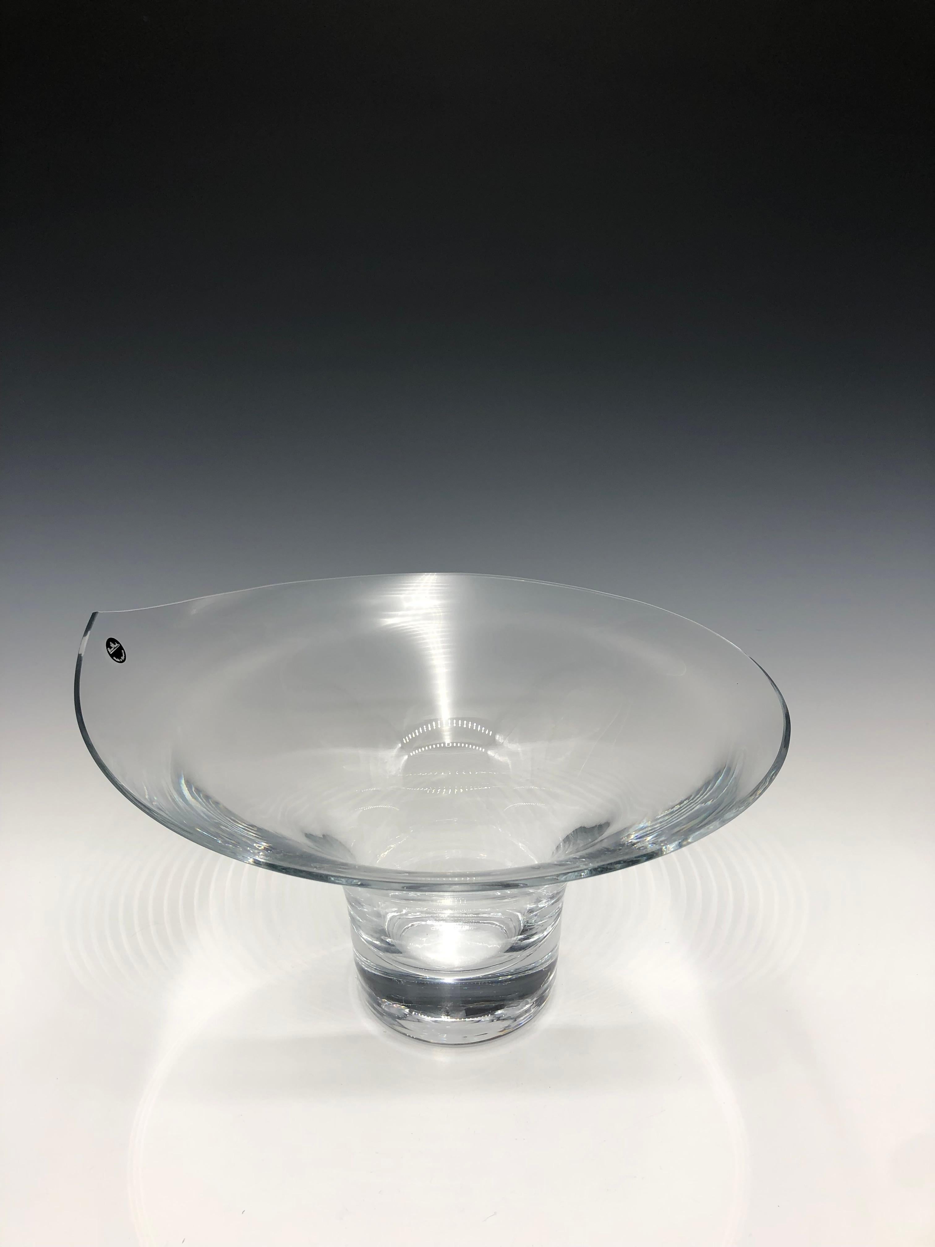 Modern Clear Rosenthal Crystal Glass Calla Pedestal Bowl Centerpiece For Sale