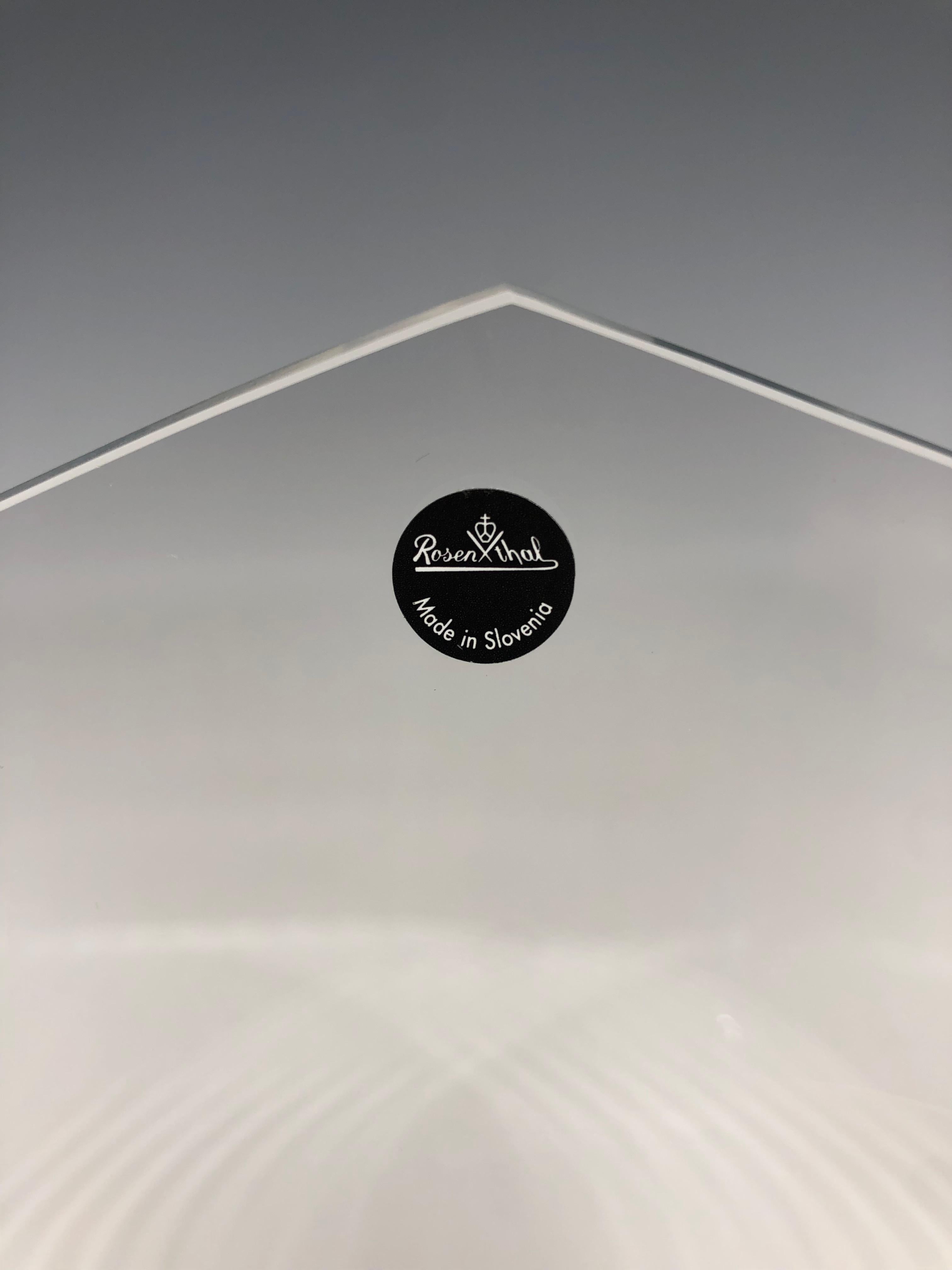 Slovenian Clear Rosenthal Crystal Glass Calla Pedestal Bowl Centerpiece For Sale