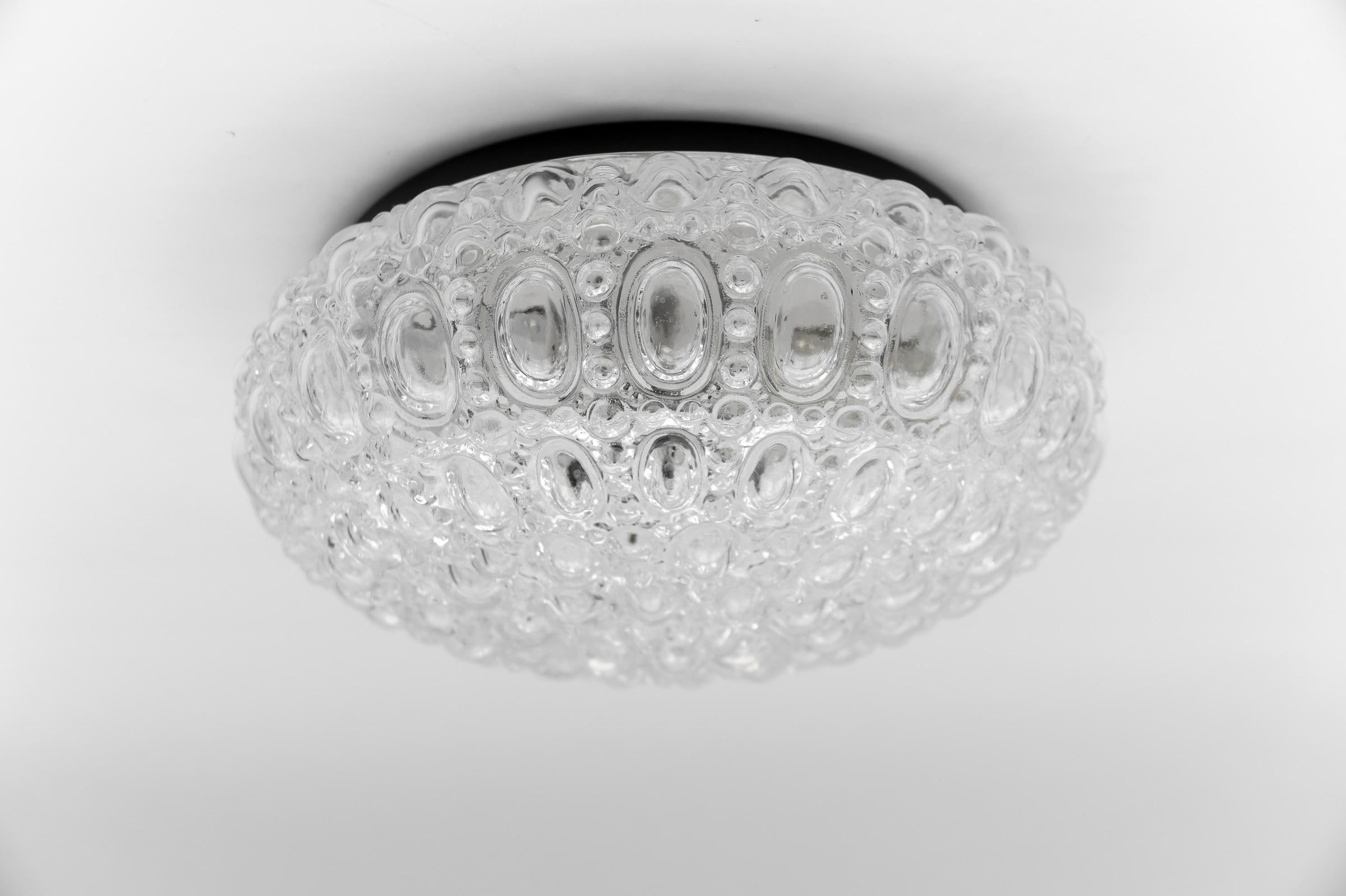 Mid-Century Modern Clear Round Bubble Glass Flush Mount Lamp by Helena Tynell, Germany 1960s 