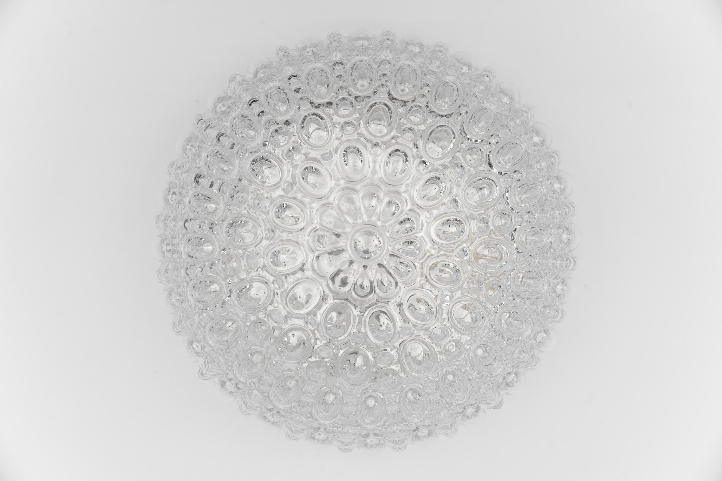 Metal Clear Round Bubble Glass Flush Mount Lamp by Helena Tynell, Germany 1960s 