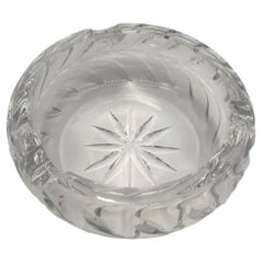 Clear round thick cut vintage crystal starburst glass ashtray