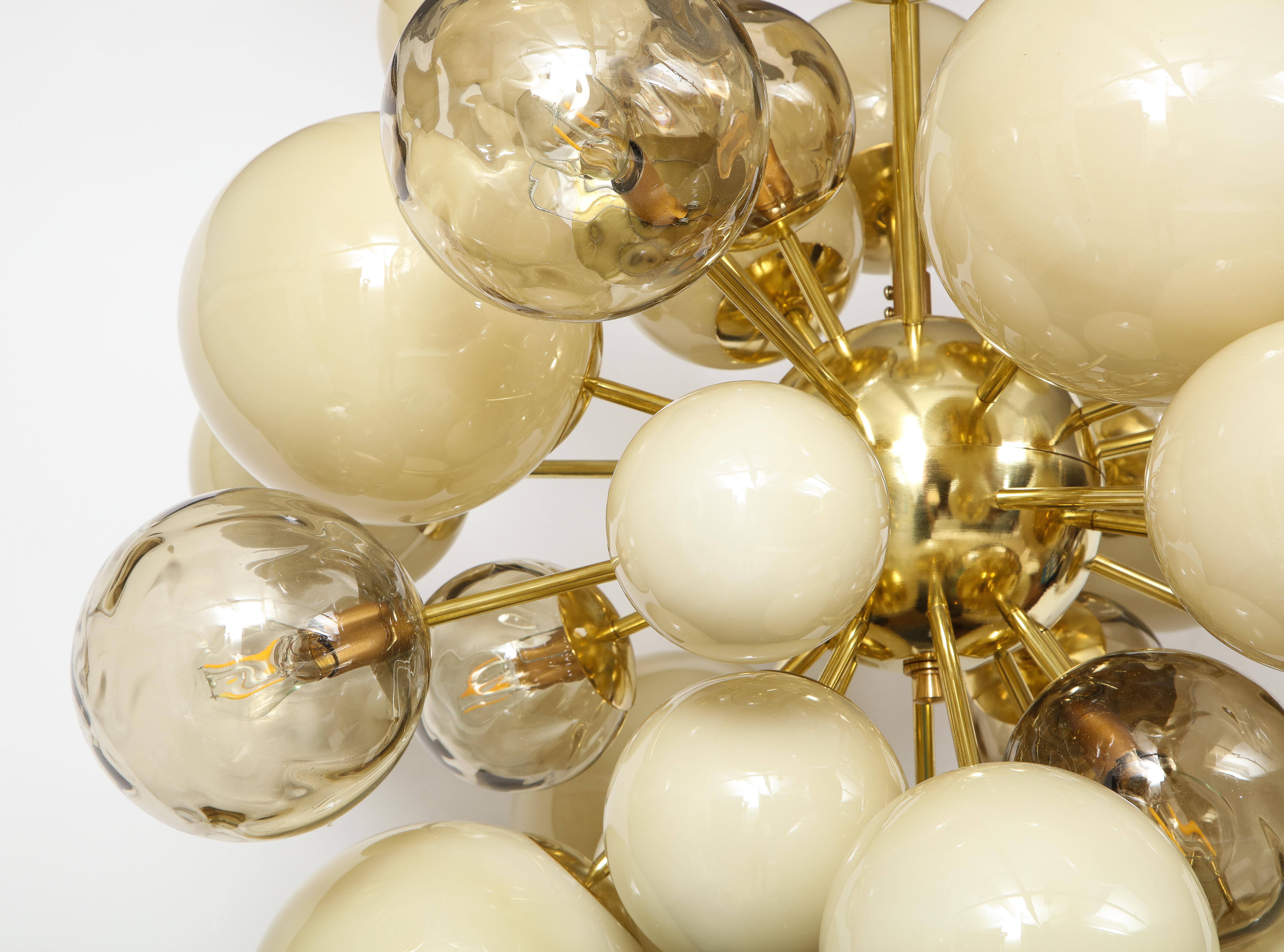 Clear Smoked and Ivory Murano Glass and Brass Sputnik Chandelier, Italy, 2021 5