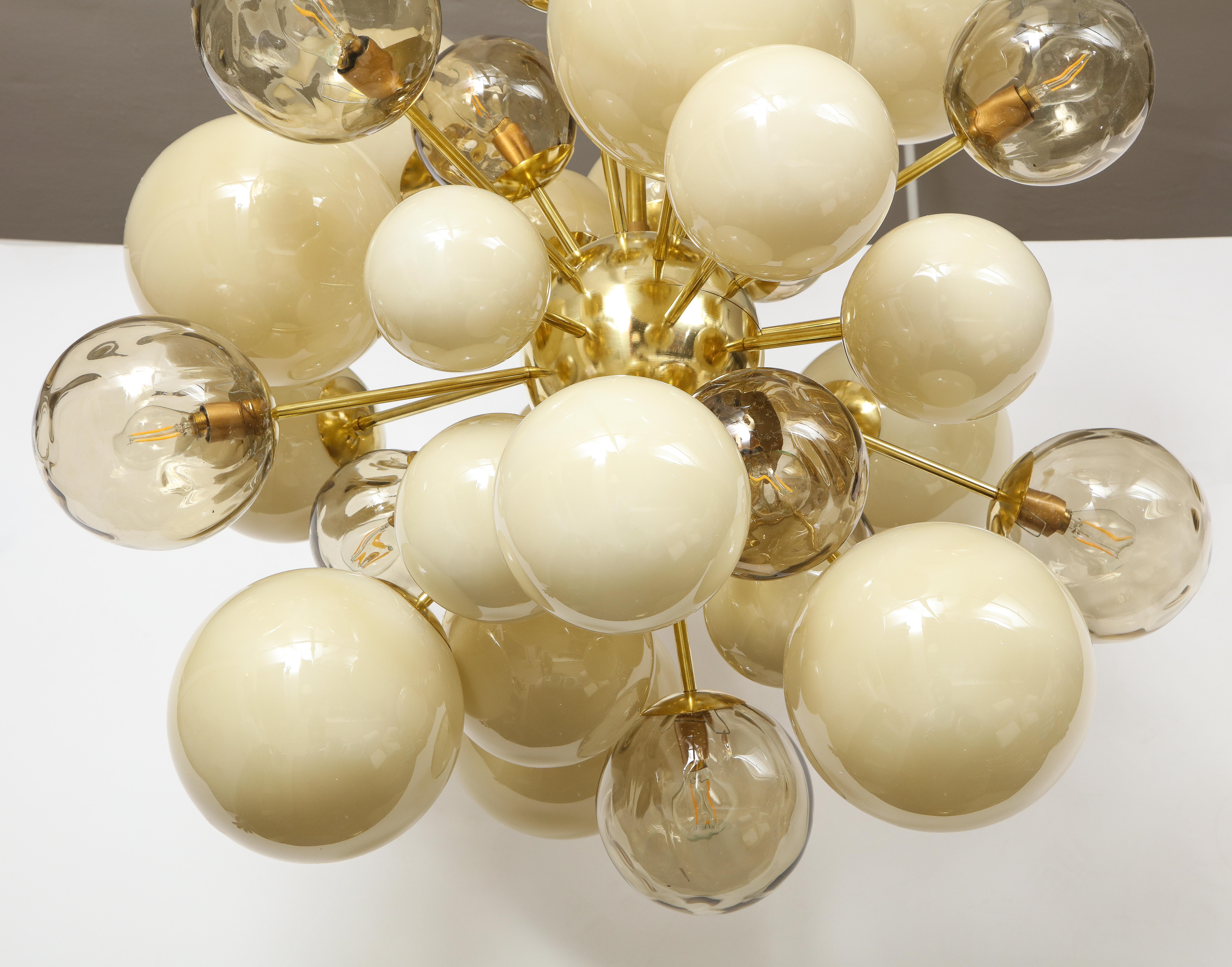 Clear Smoked and Ivory Murano Glass and Brass Sputnik Chandelier, Italy, 2021 10