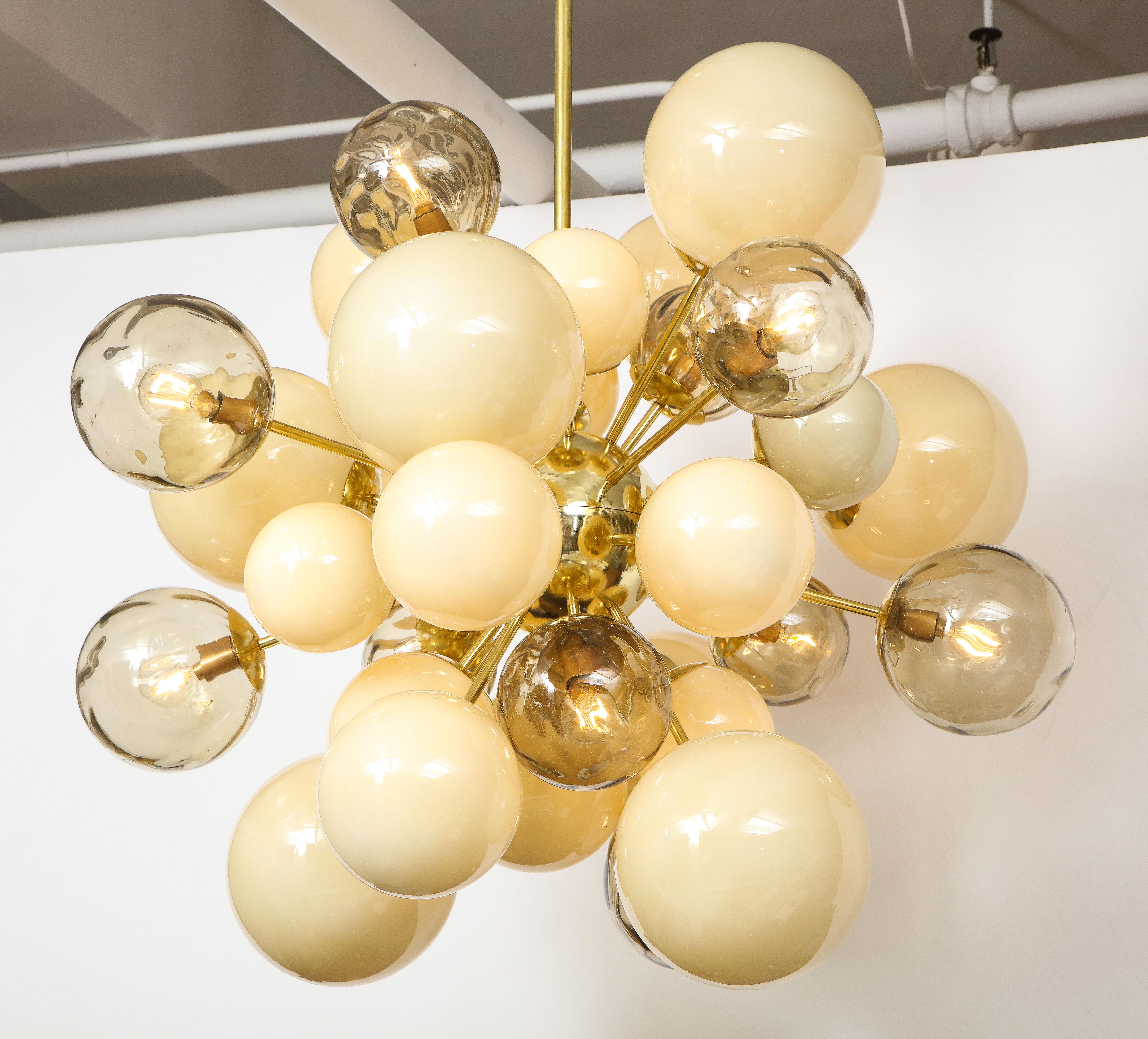Clear Smoked and Ivory Murano Glass and Brass Sputnik Chandelier, Italy, 2021 11