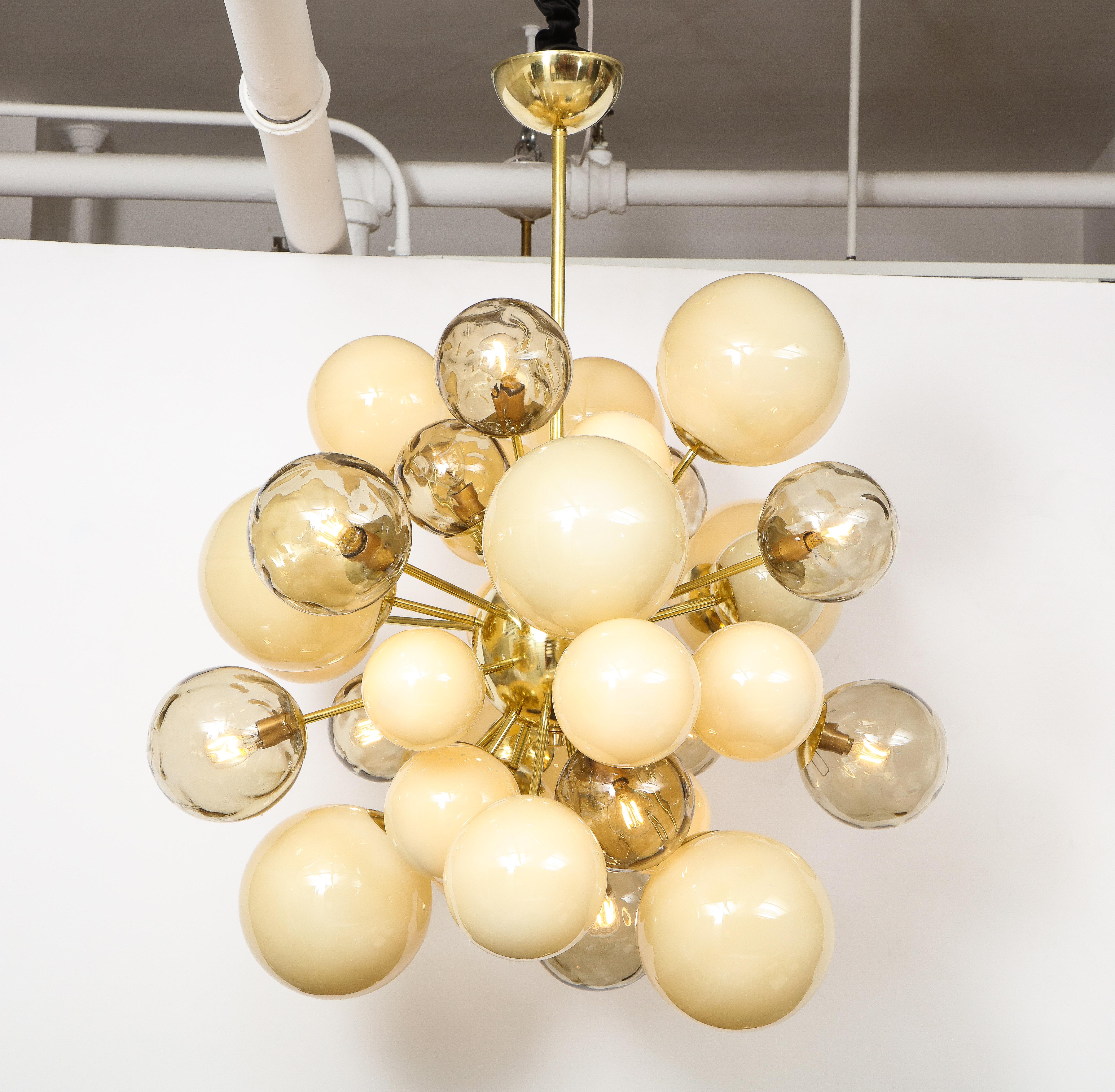 Clear Smoked and Ivory Murano Glass and Brass Sputnik Chandelier, Italy, 2021 12