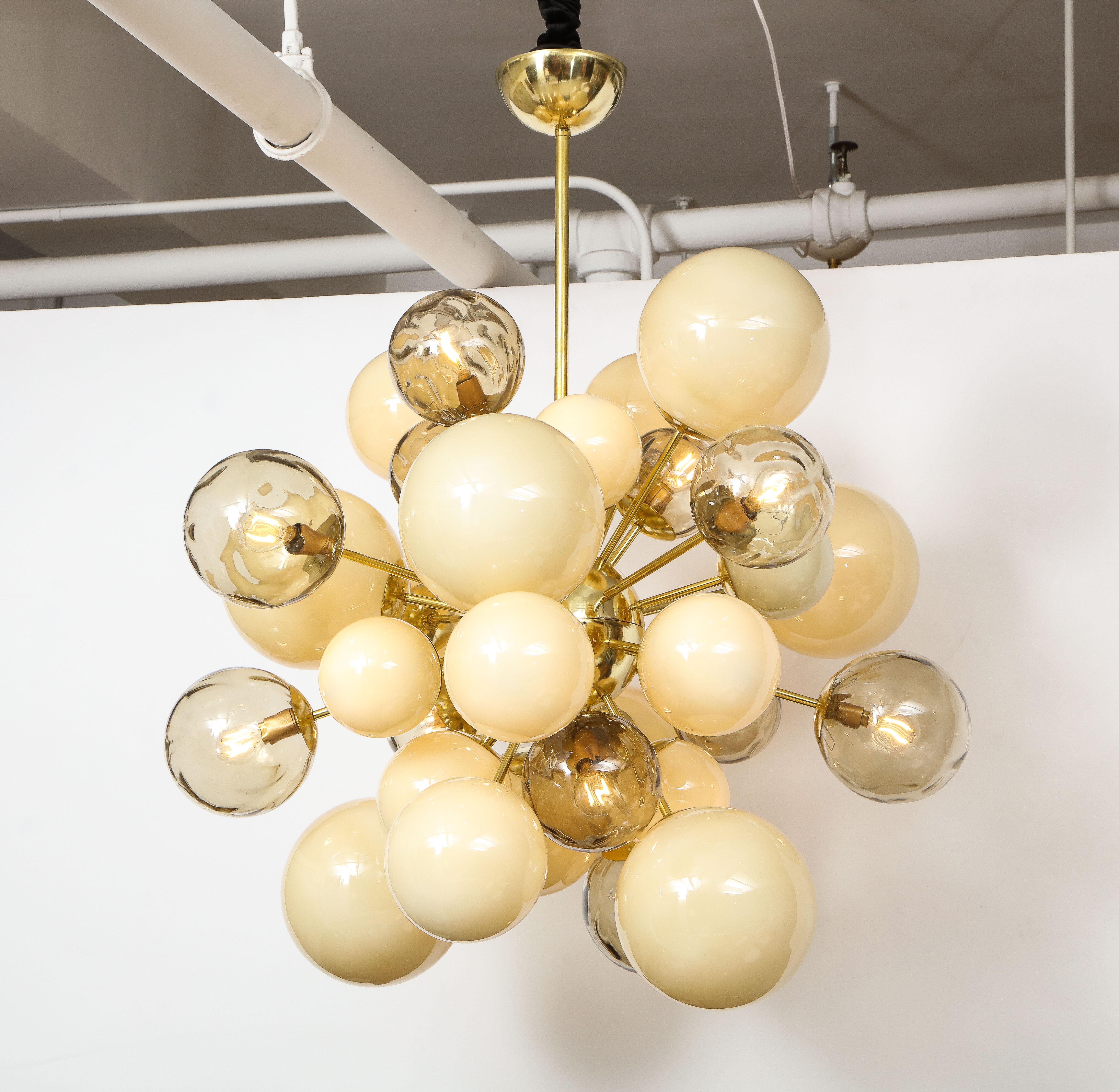 Clear Smoked and Ivory Murano Glass and Brass Sputnik Chandelier, Italy, 2021 13