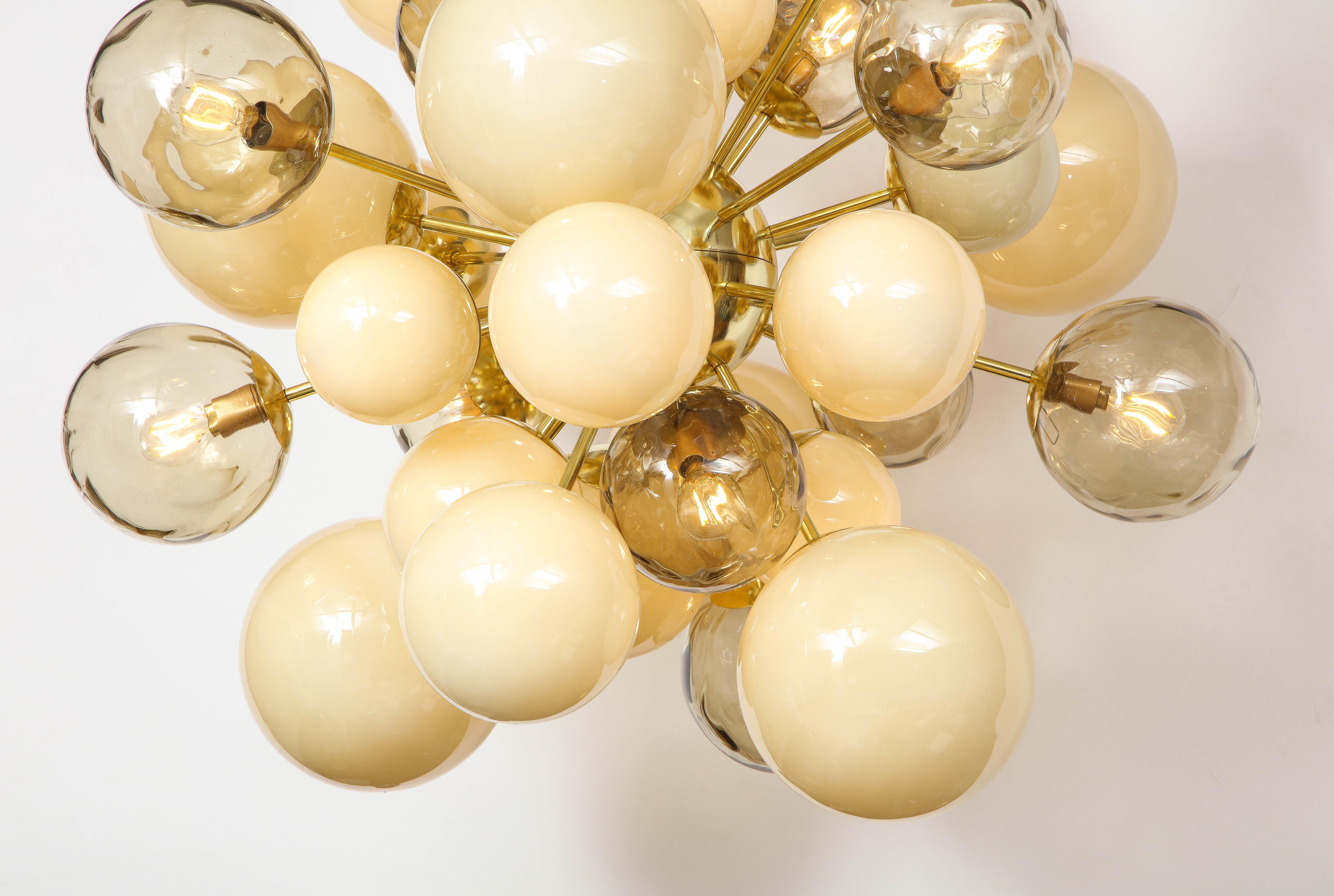 Clear Smoked and Ivory Murano Glass and Brass Sputnik Chandelier, Italy, 2021 14