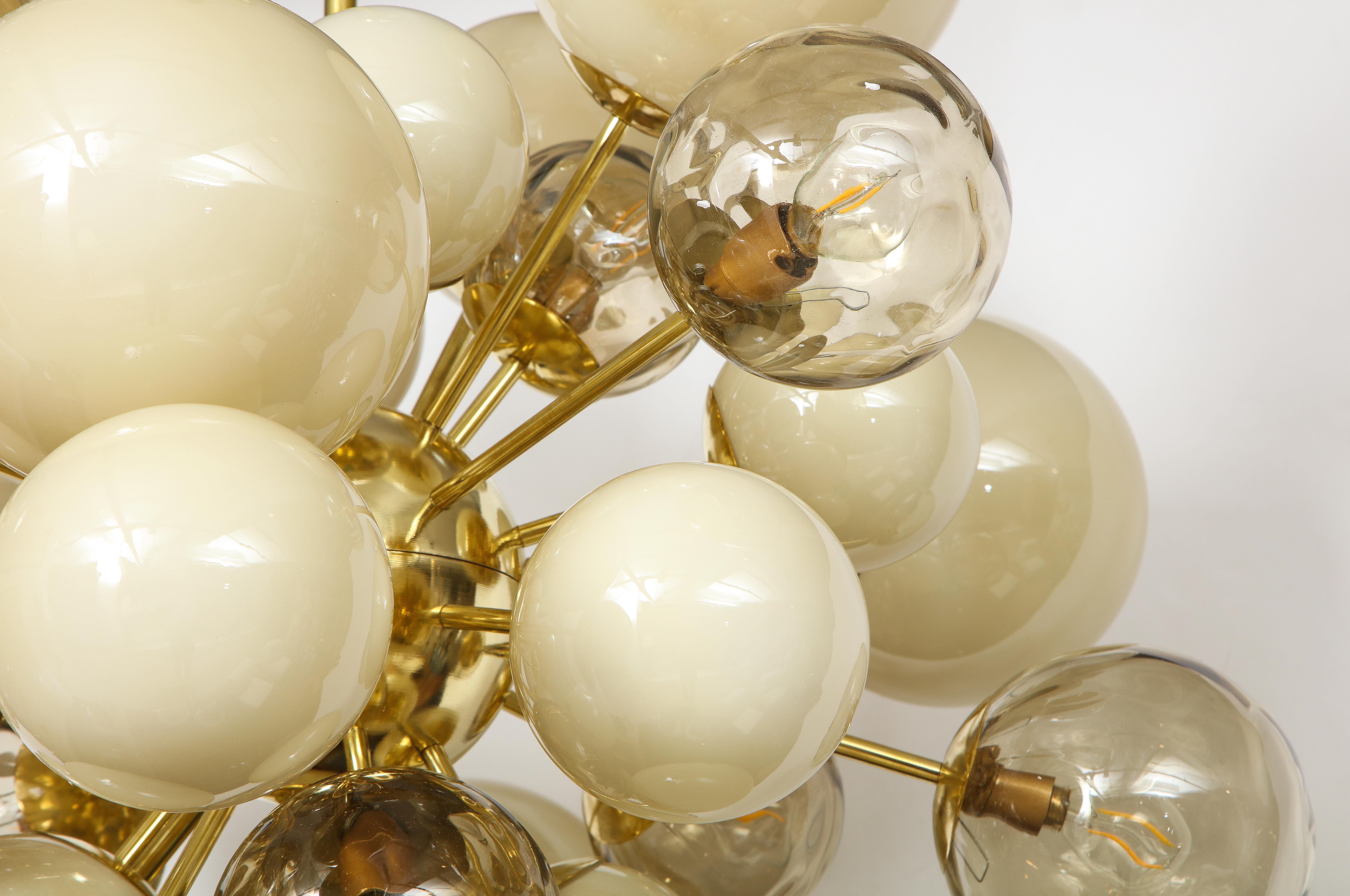 Clear Smoked and Ivory Murano Glass and Brass Sputnik Chandelier, Italy, 2021 2