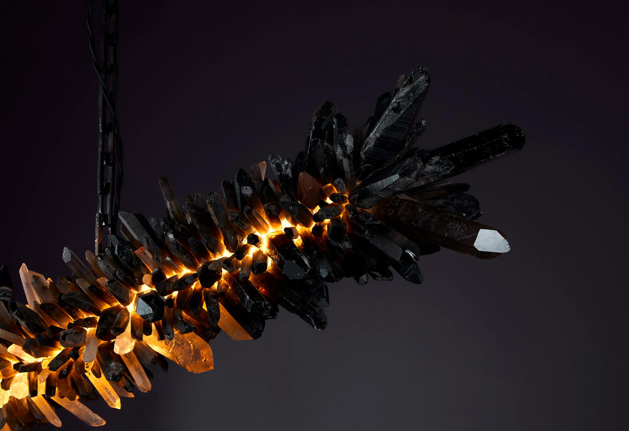 Modern Clear & Smoky Quartz Crystal Light Sculpture, Meteor by Christopher Boots For Sale