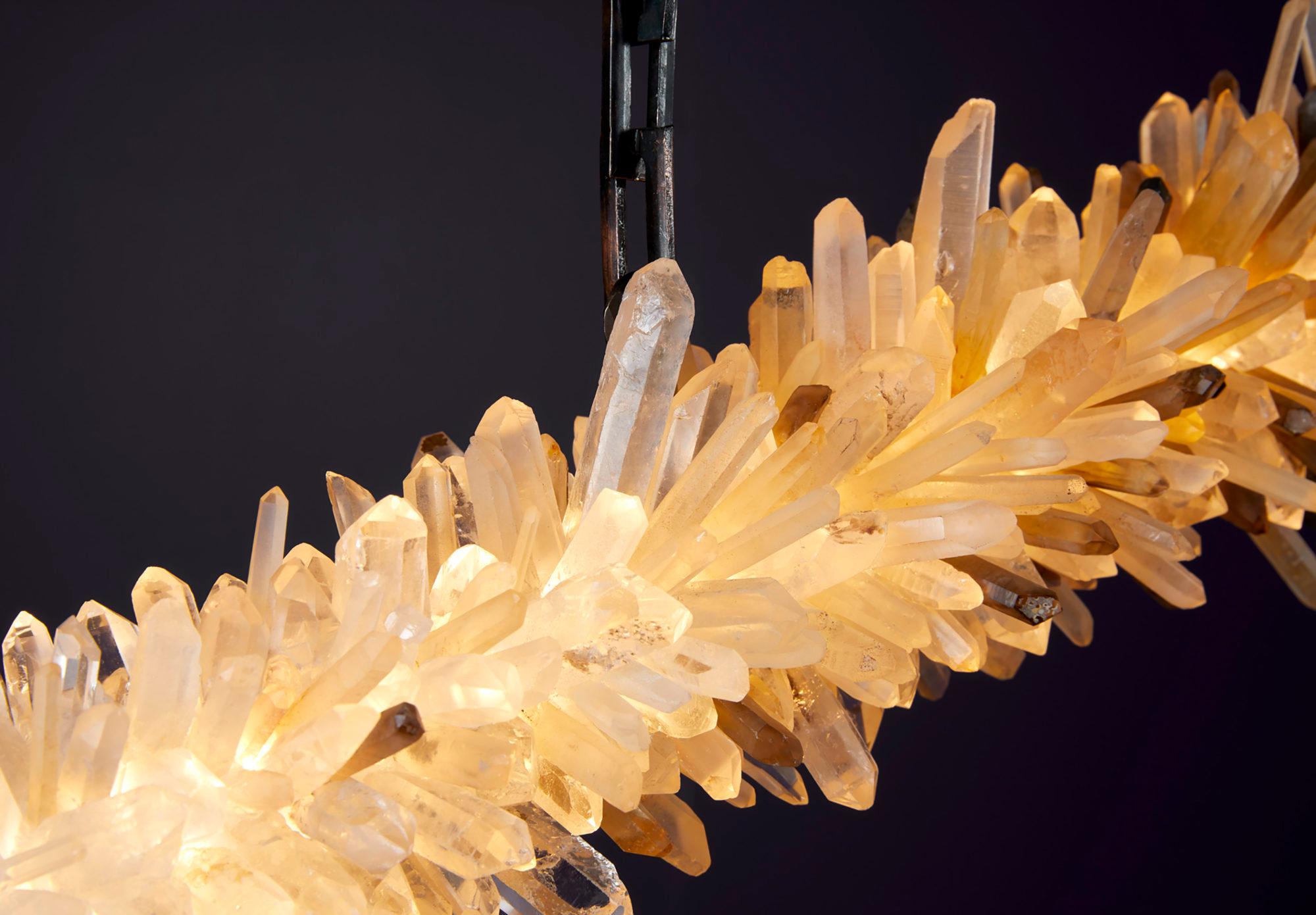 Australian Clear & Smoky Quartz Crystal Light Sculpture, Meteor by Christopher Boots For Sale