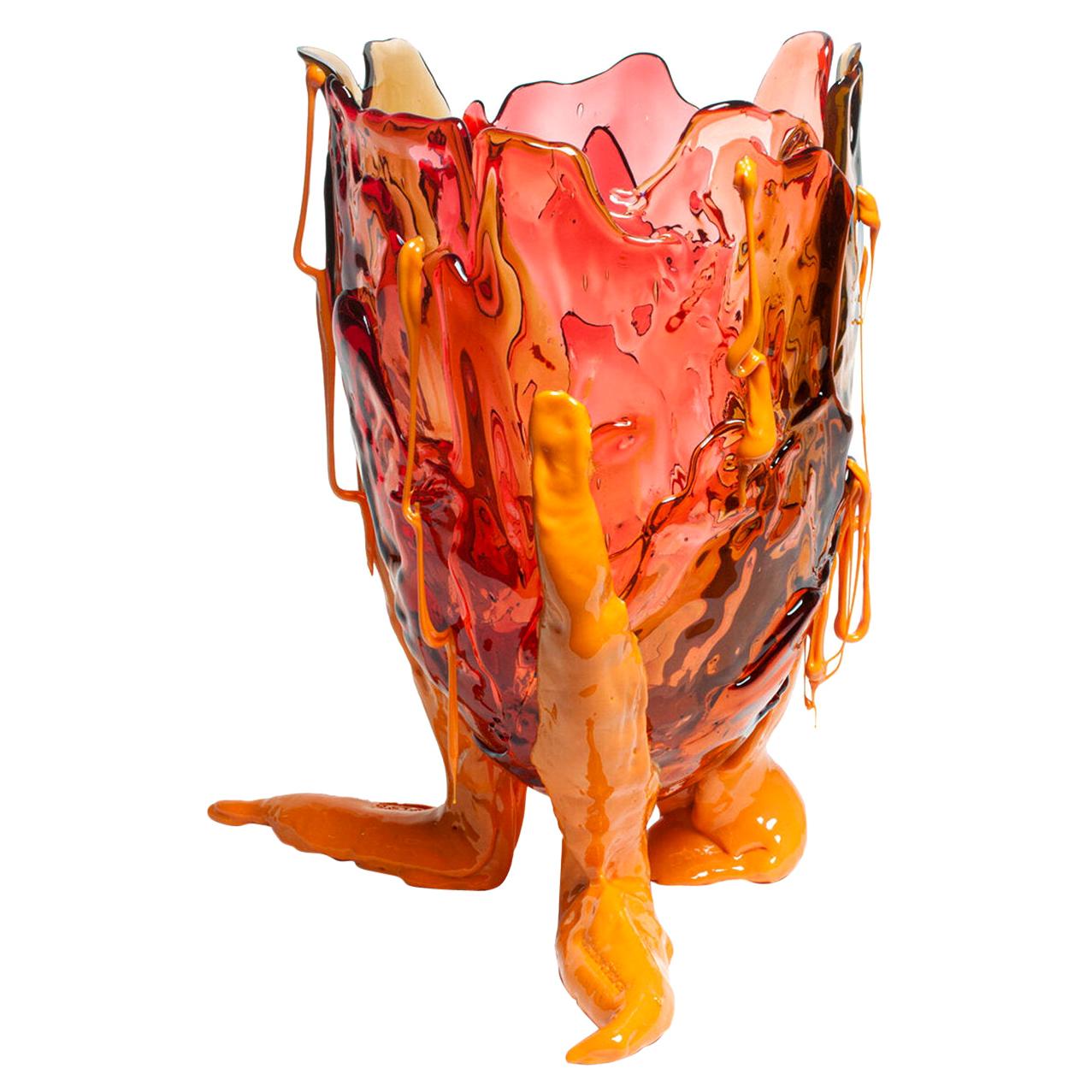 Grand vase rouge extracolore et transparent de Gaetano Pesce en vente