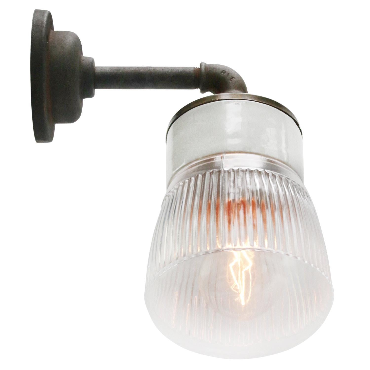 Dutch Clear Striped Glass Brass Vintage Cast Iron Arm Sconces Wall Lights For Sale