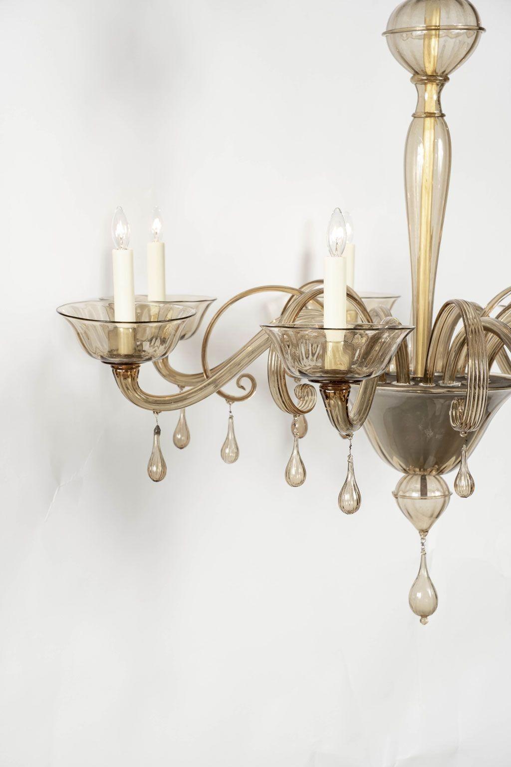 Clear Taupe Color Glass Murano Chandelier For Sale 2