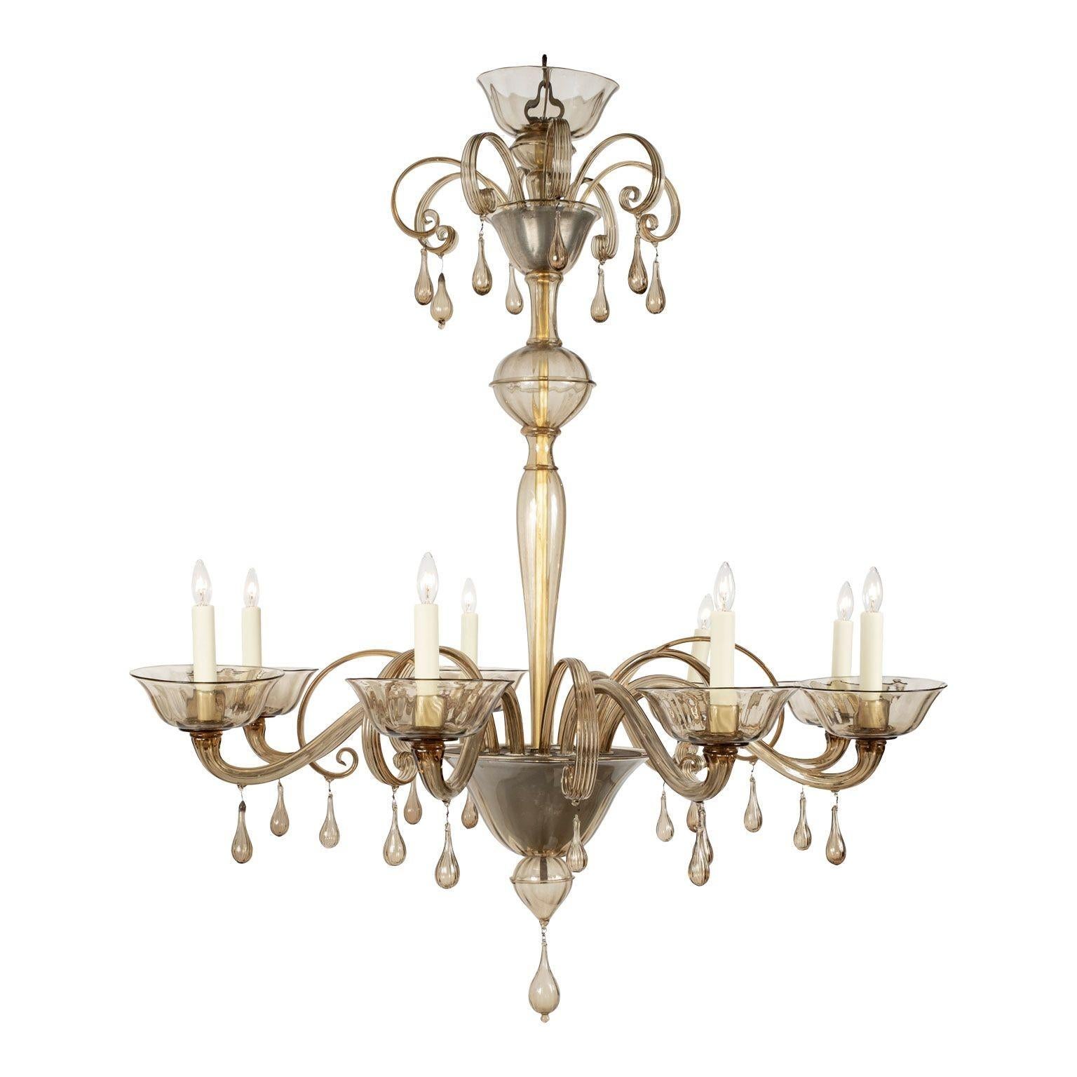 Clear Taupe Color Glass Murano Chandelier For Sale 3