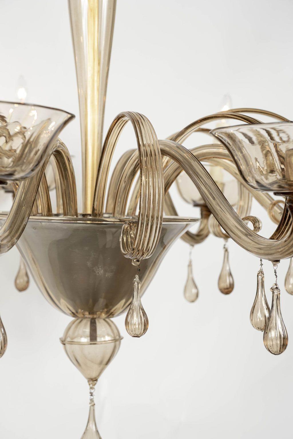 Clear Taupe Color Glass Murano Chandelier For Sale 5
