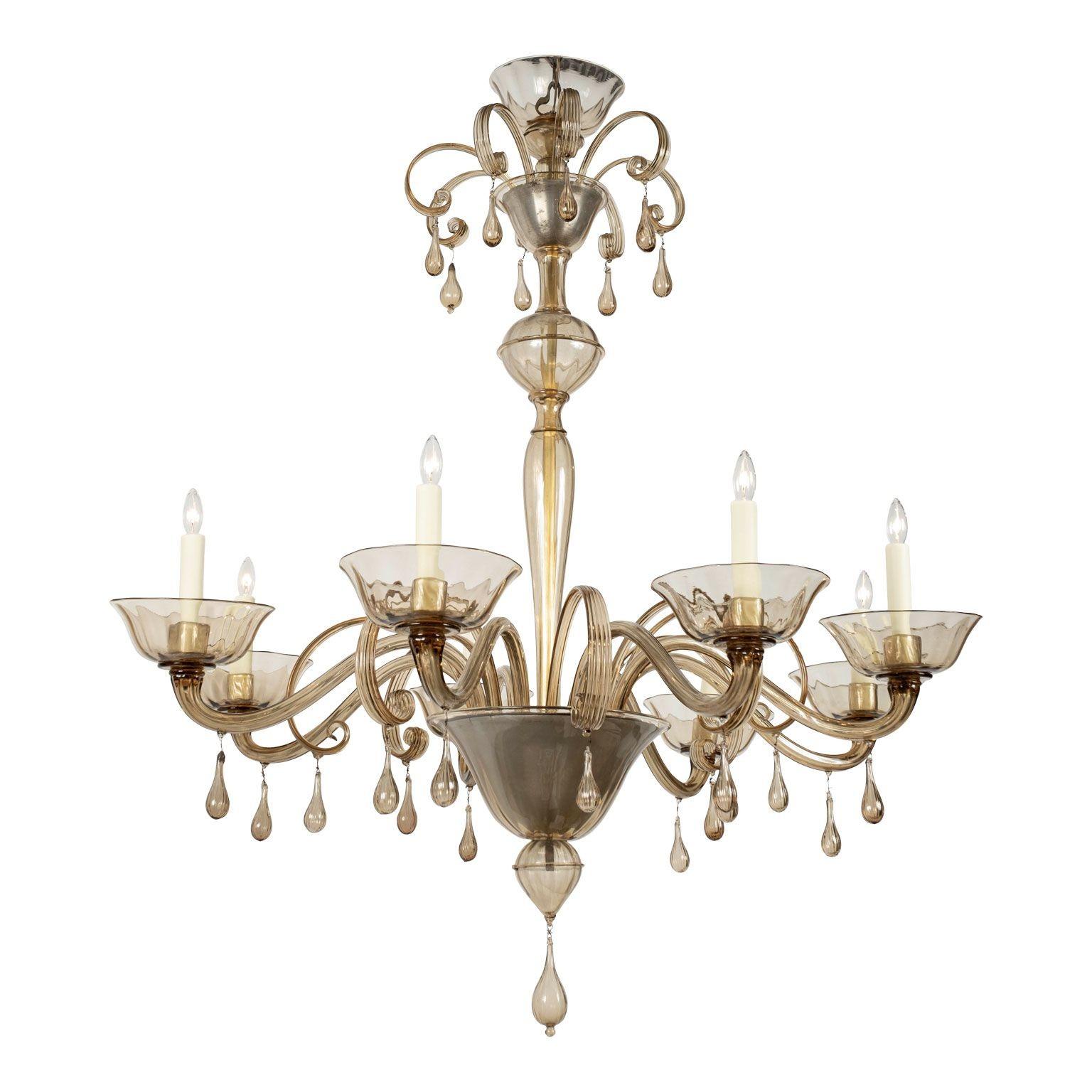Clear Taupe Color Glass Murano Chandelier For Sale 6