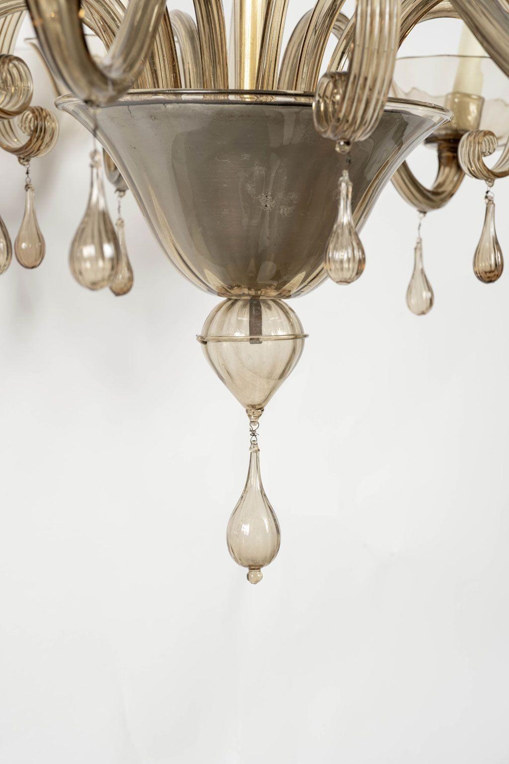 Italian Clear Taupe Color Glass Murano Chandelier For Sale