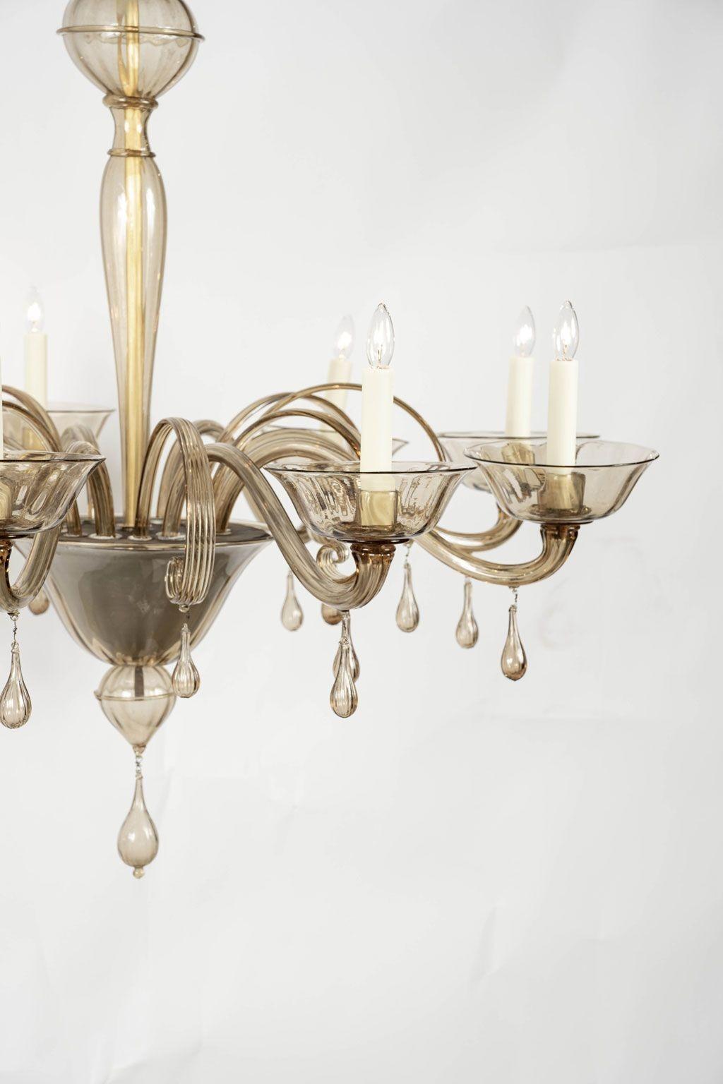 Cast Clear Taupe Color Glass Murano Chandelier For Sale