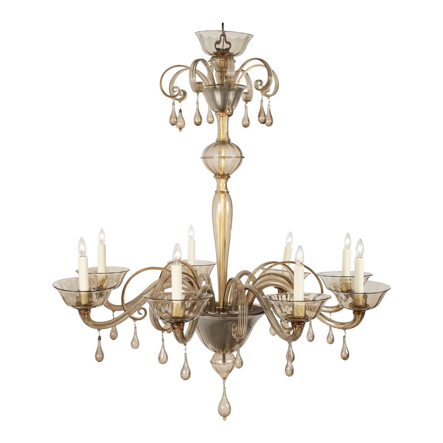 20th Century Clear Taupe Color Glass Murano Chandelier For Sale