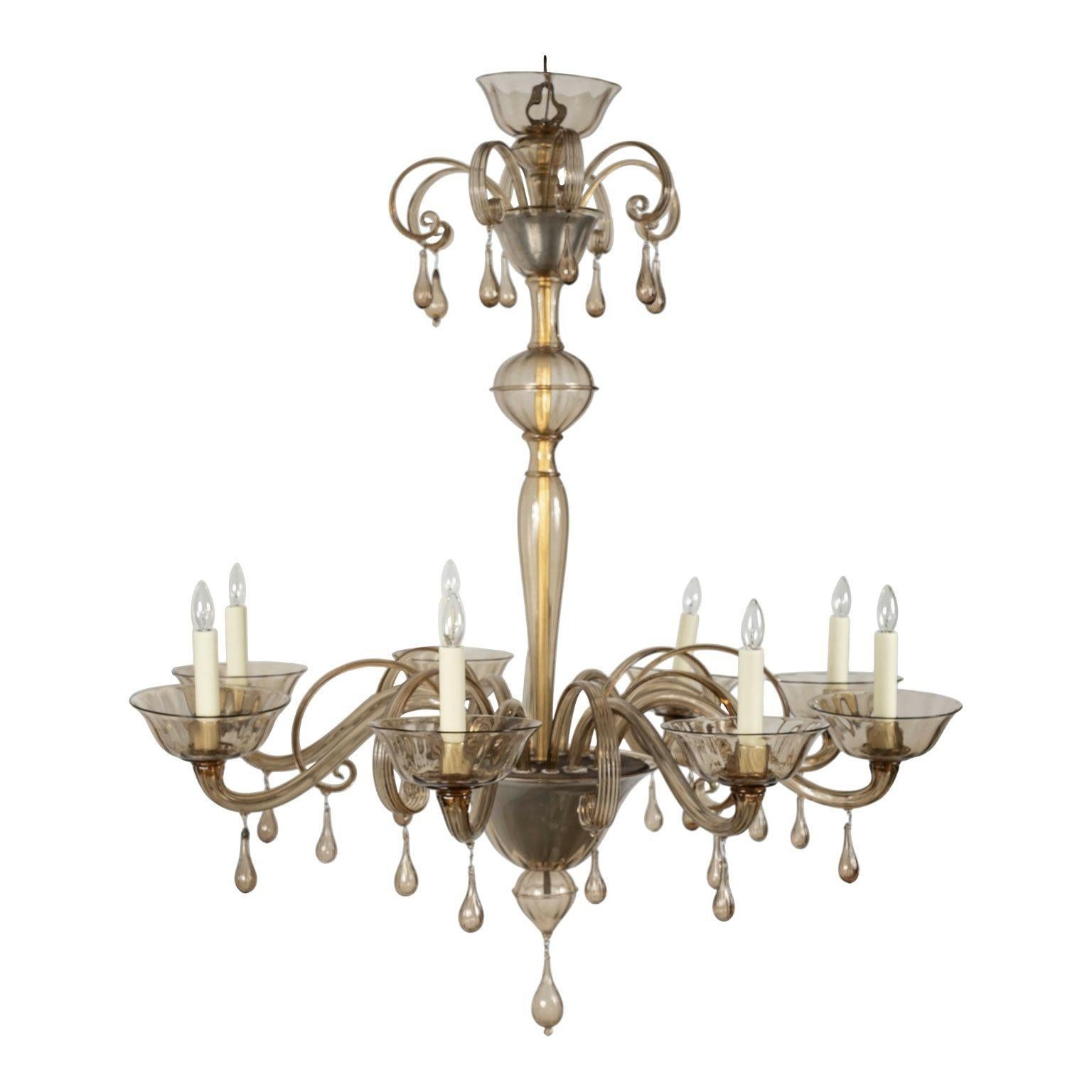 Metal Clear Taupe Color Glass Murano Chandelier For Sale
