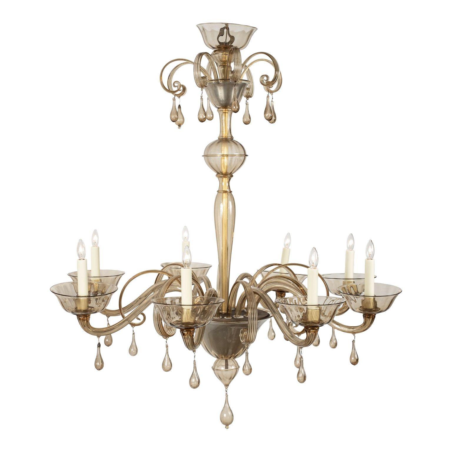 Clear Taupe Color Glass Murano Chandelier For Sale 1