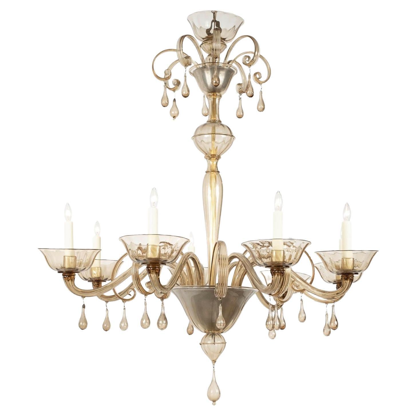 Clear Taupe Color Glass Murano Chandelier For Sale