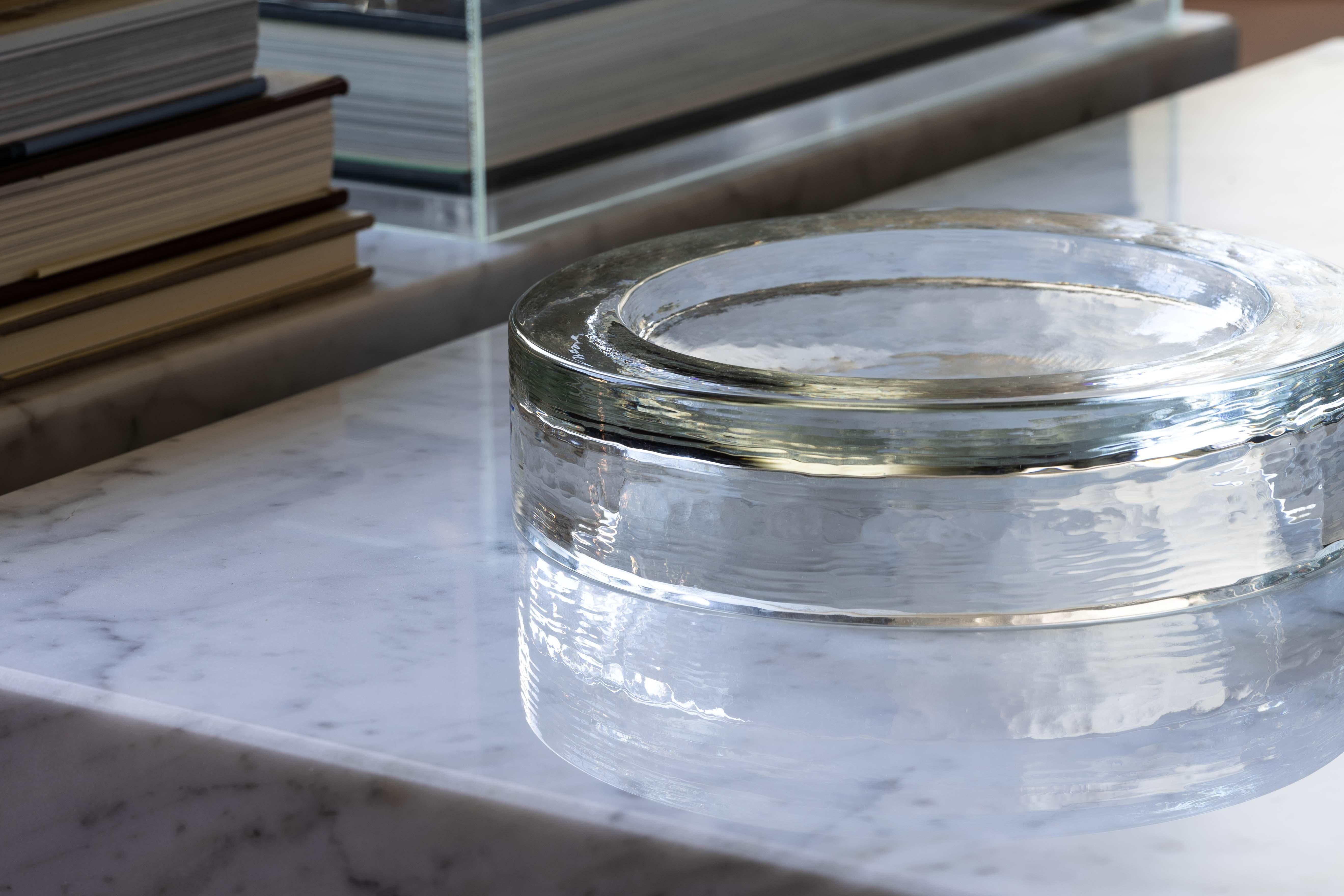 Modern Clear Textured Glass Low Dish by Barbini Murano, circa 1970