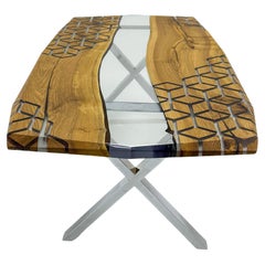 Table de salle à manger en époxy transparent - Table en résine de rivière en bois de noyer
